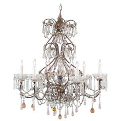 Antique French Chandelier with Glass Crystals