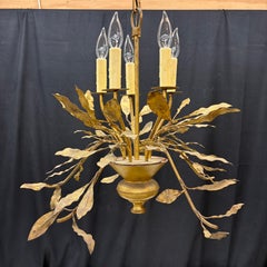 Antique French Chandelier with Gold Leaves and Branches in Old Gilding