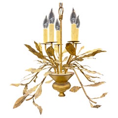 Antique French Chandelier with Gold Leaves and Branches in Old Gilding