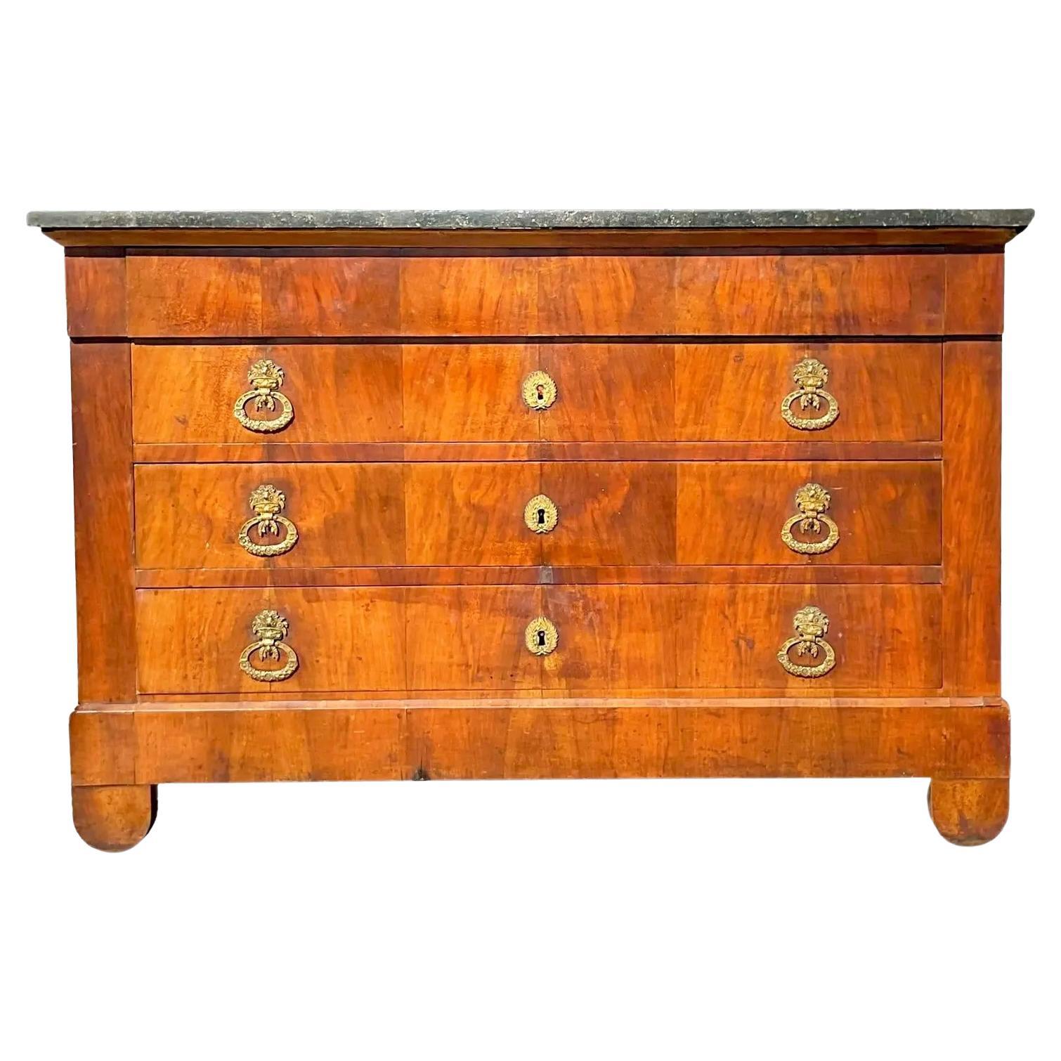 Antique French Charles X Book Matched Commode