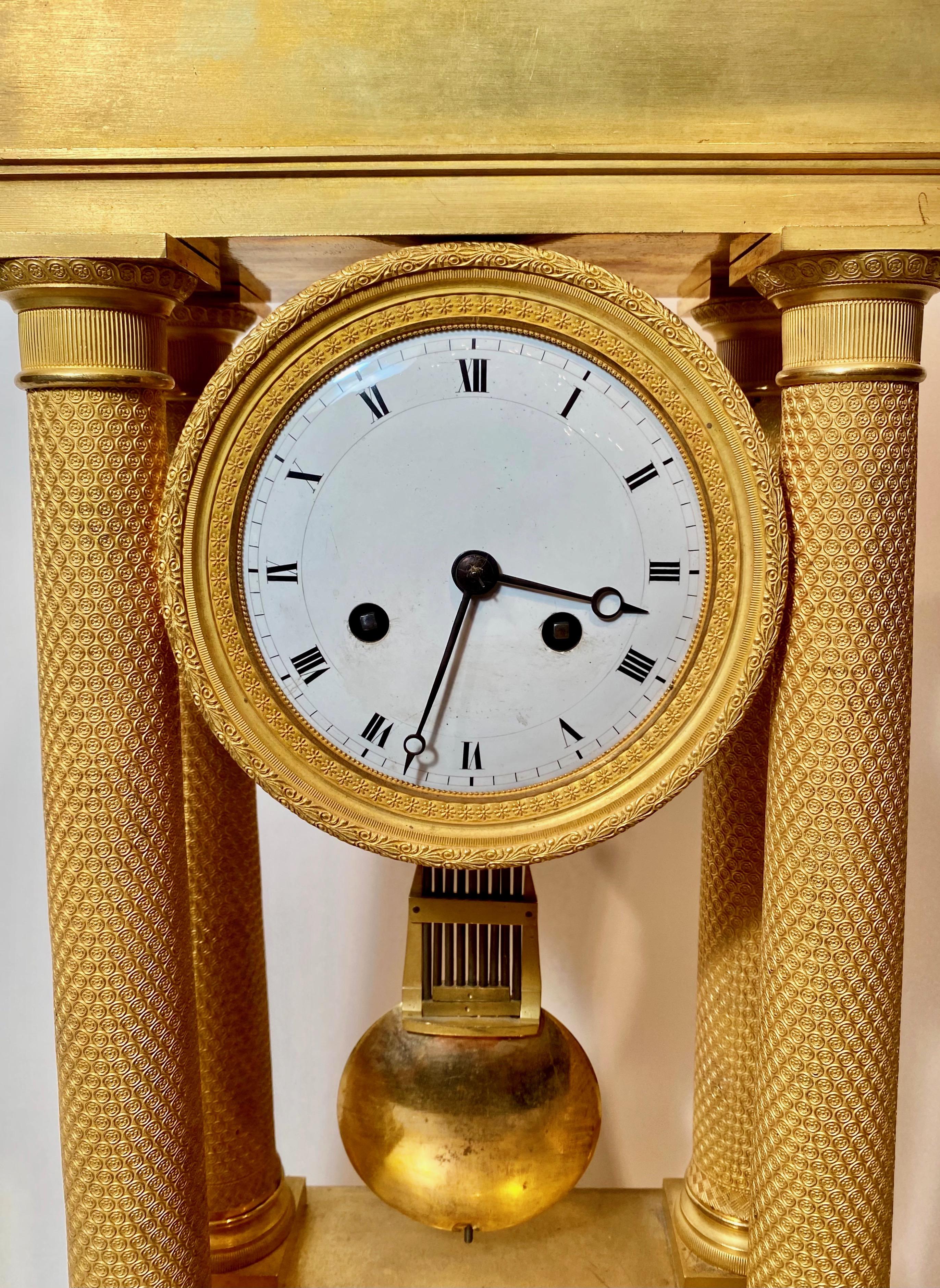 19th Century Antique French Charles X Bronze D'ore Portico Clock