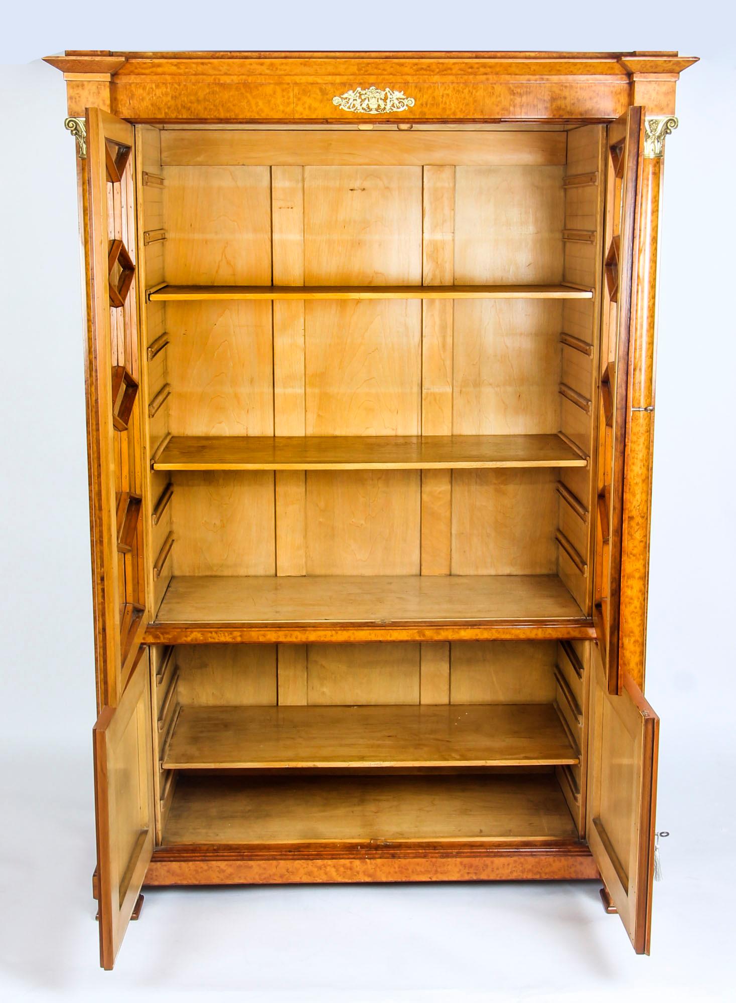 Antique French Charles X Burr Maple and Ormolu Bookcase, 19th Century For Sale 7