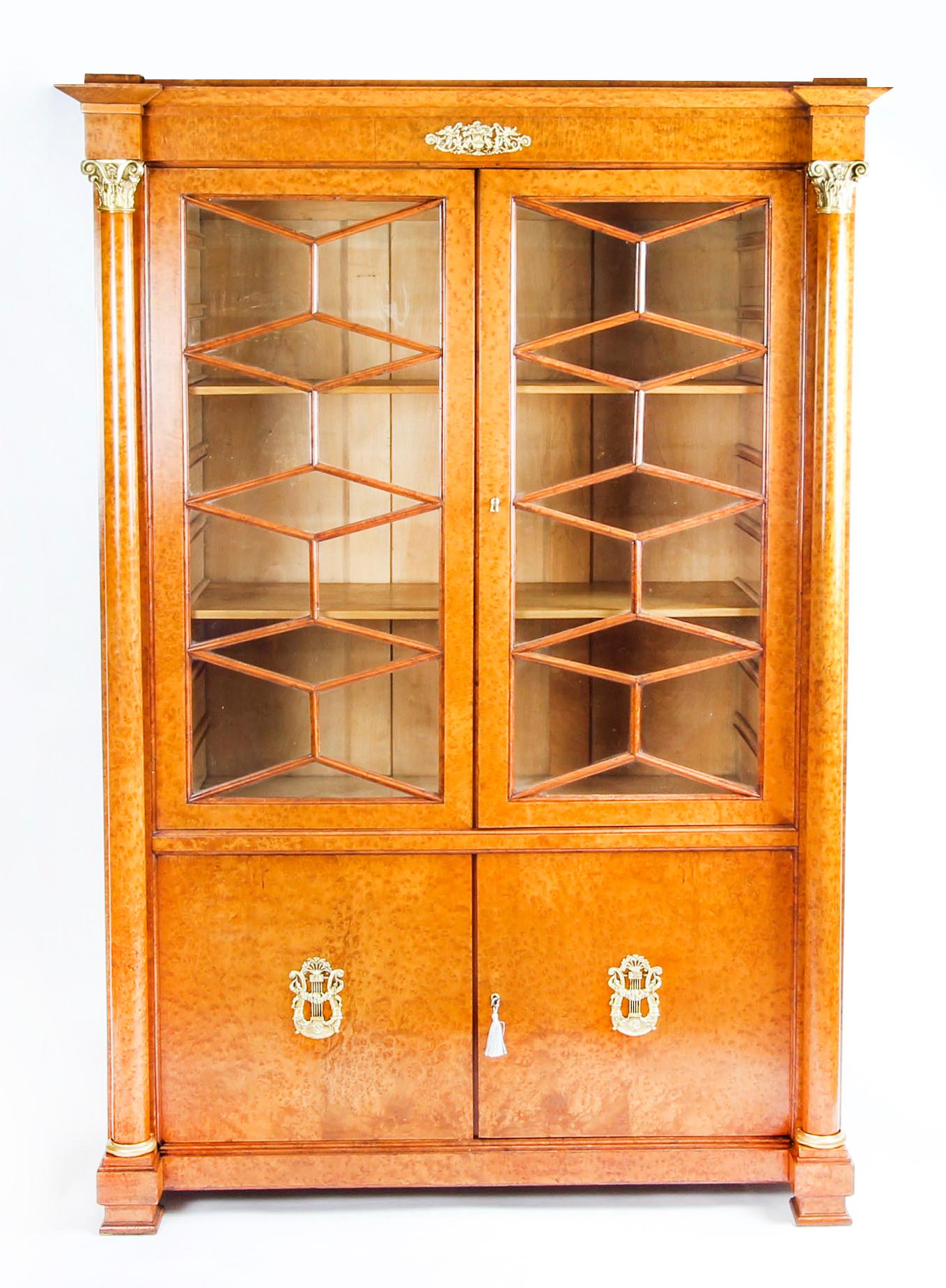 Antique French Charles X Burr Maple and Ormolu Bookcase, 19th Century For Sale 14