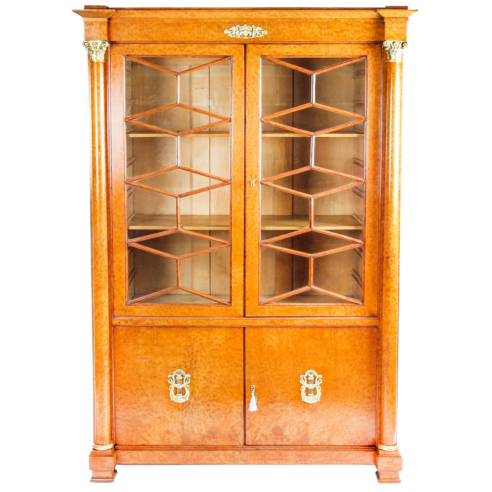 Antique French Charles X Burr Maple and Ormolu Bookcase, 19th Century