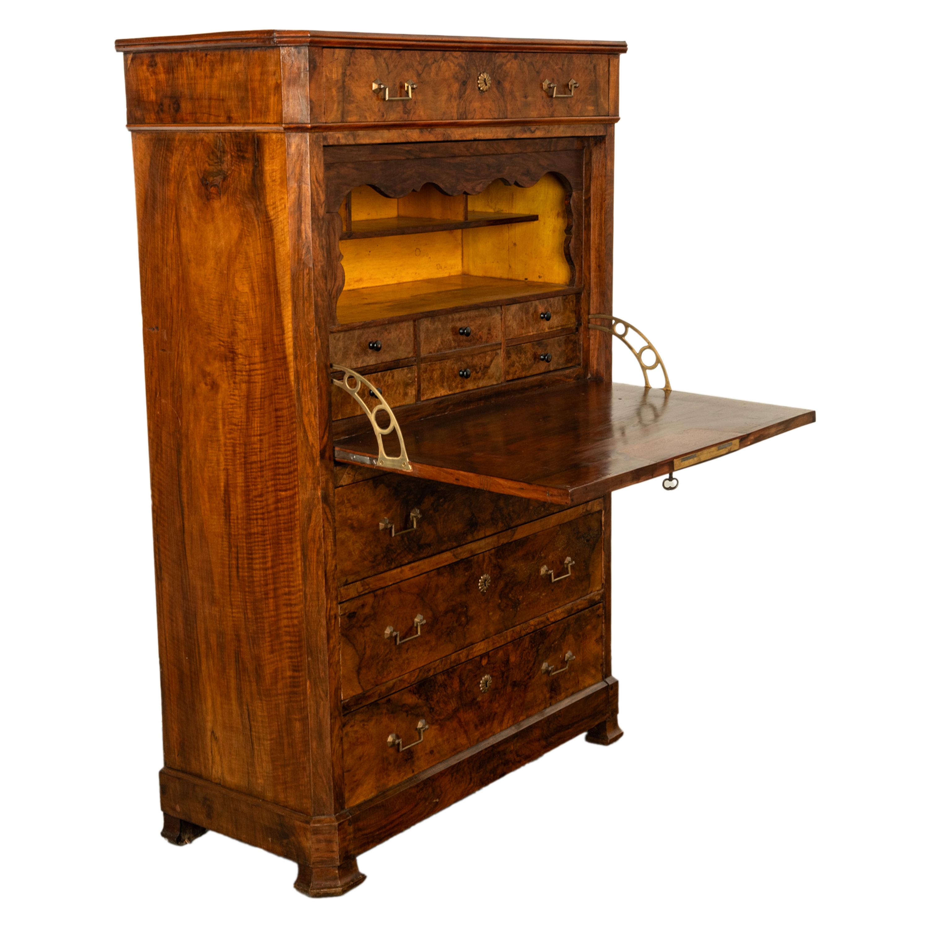 Antique French Charles X Classical Secrétaire à Abattant Desk Chest Walnut 1825 For Sale 6