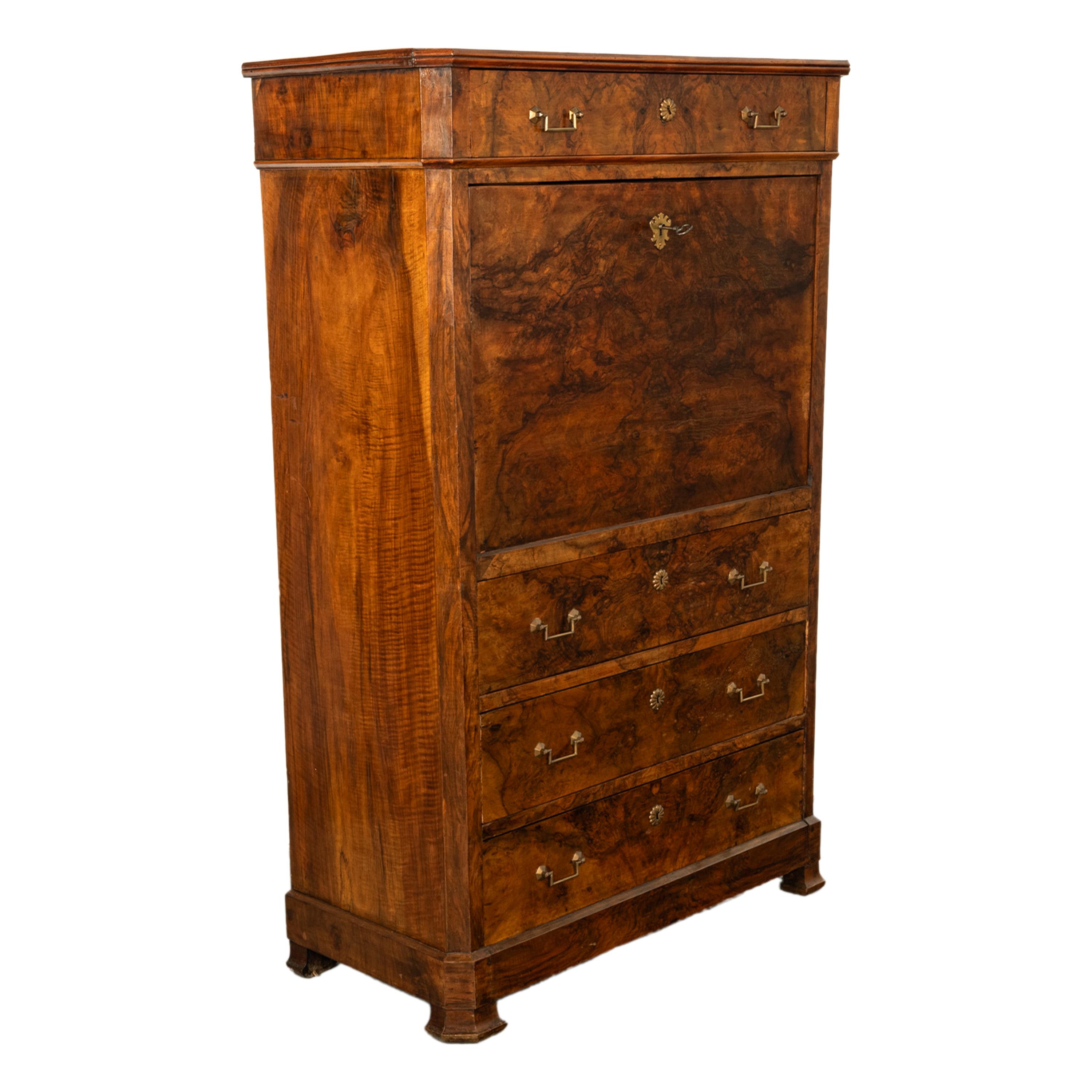 Antique French Charles X Classical Secrétaire à Abattant Desk Chest Walnut 1825 For Sale 7
