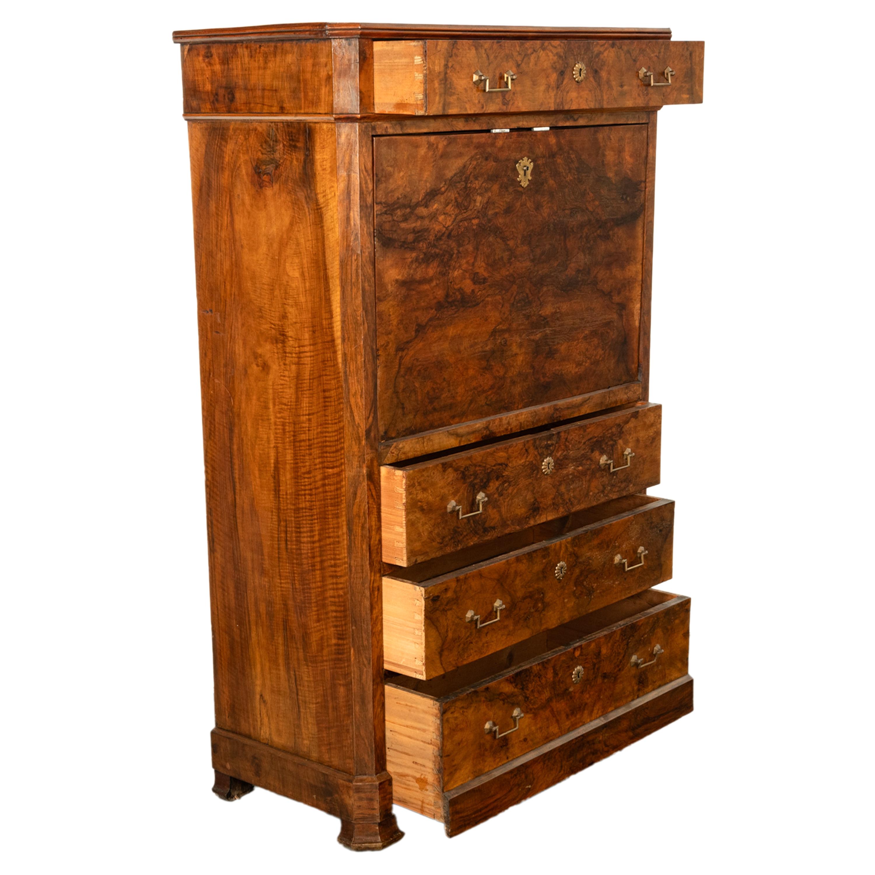 Antique French Charles X Classical Secrétaire à Abattant Desk Chest Walnut 1825 im Angebot 5