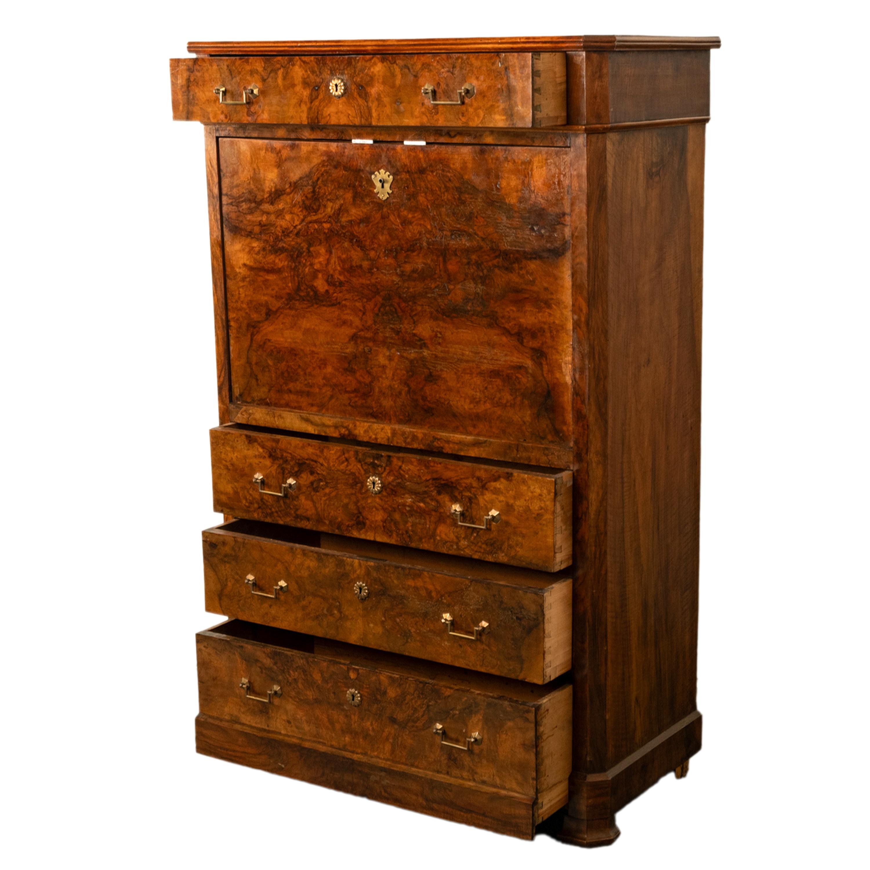 Antique French Charles X Classical Secrétaire à Abattant Desk Chest Walnut 1825 For Sale 9