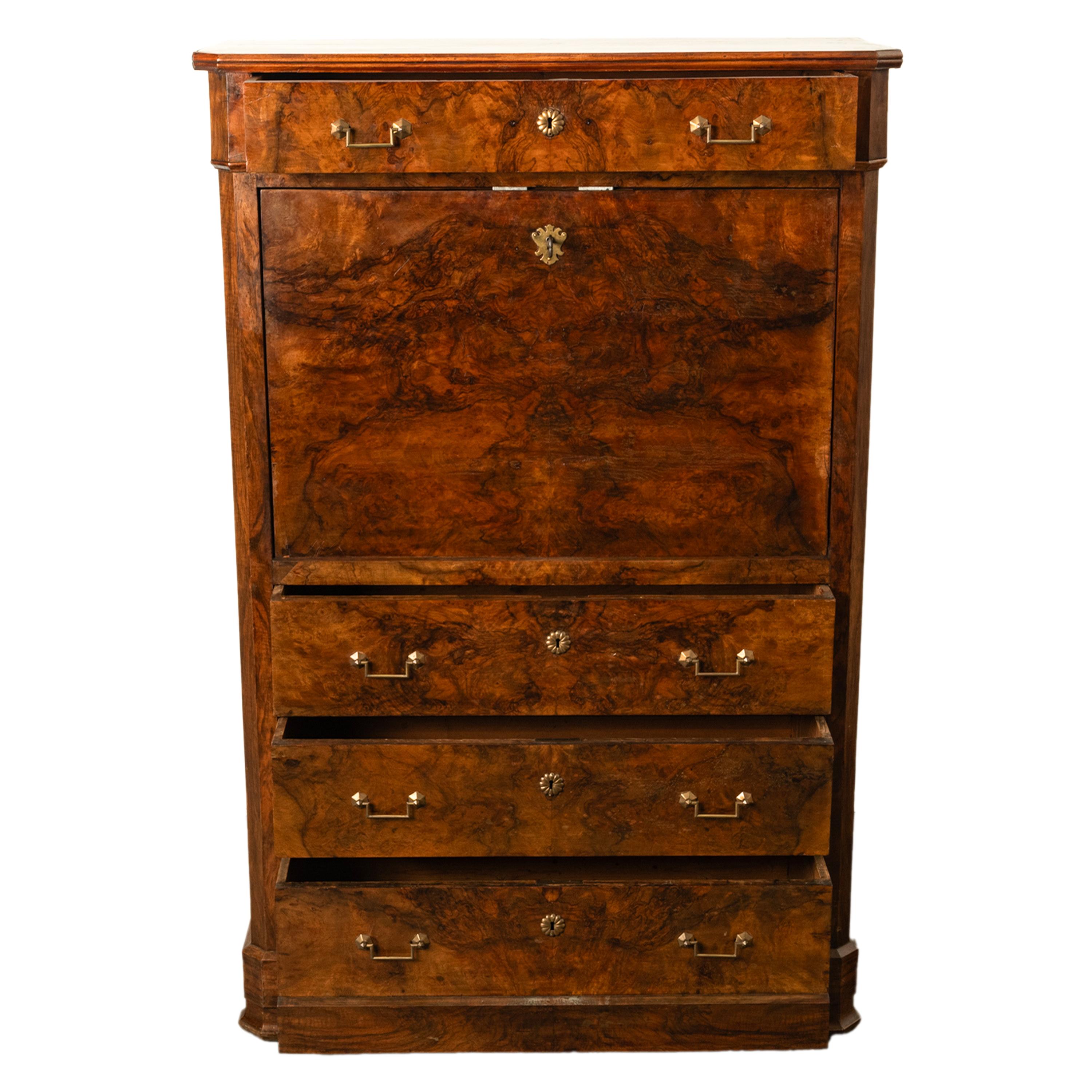 Antique French Charles X Classical Secrétaire à Abattant Desk Chest Walnut 1825 For Sale 10