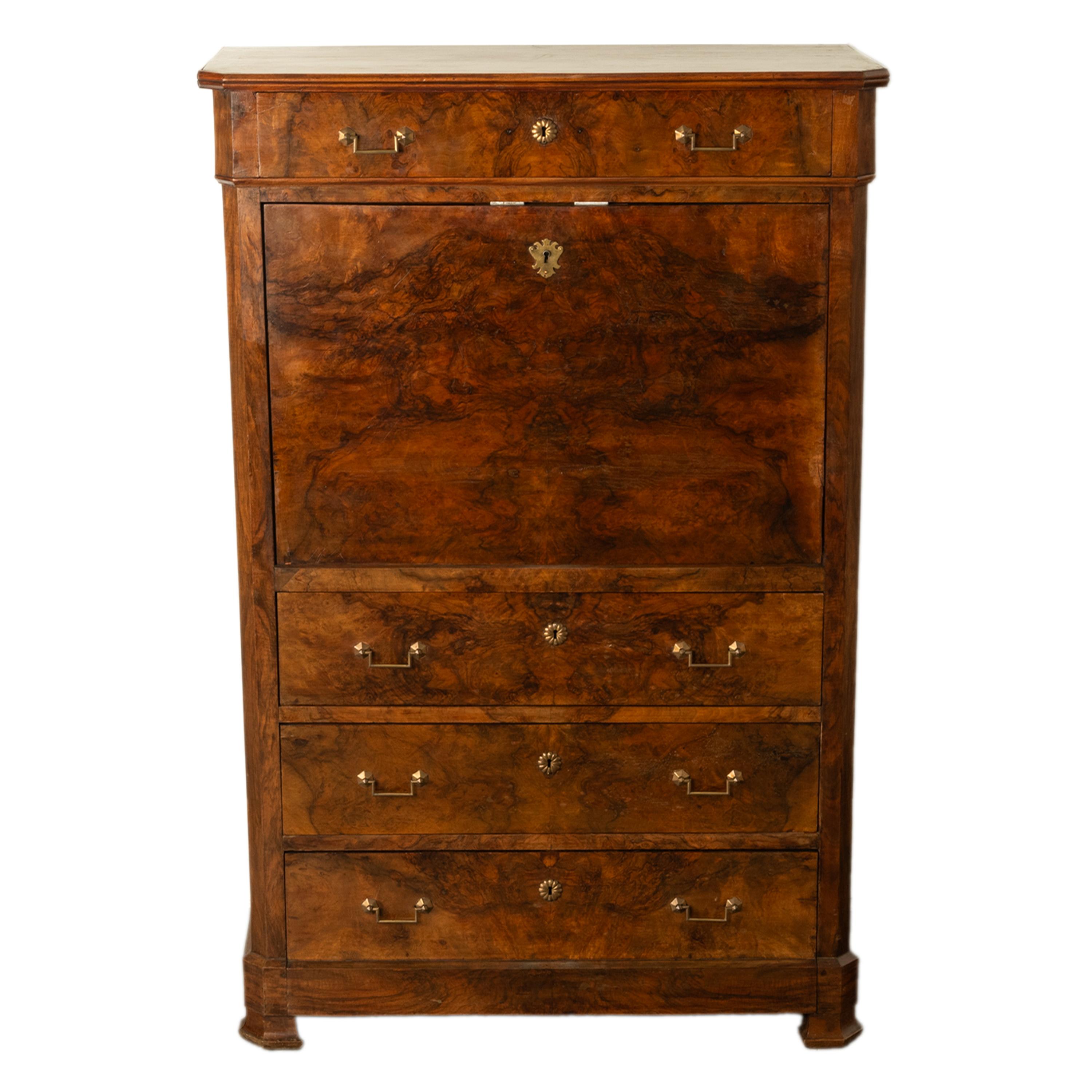 Antique French Charles X Classical Secrétaire à Abattant Desk Chest Walnut 1825 In Good Condition For Sale In Portland, OR