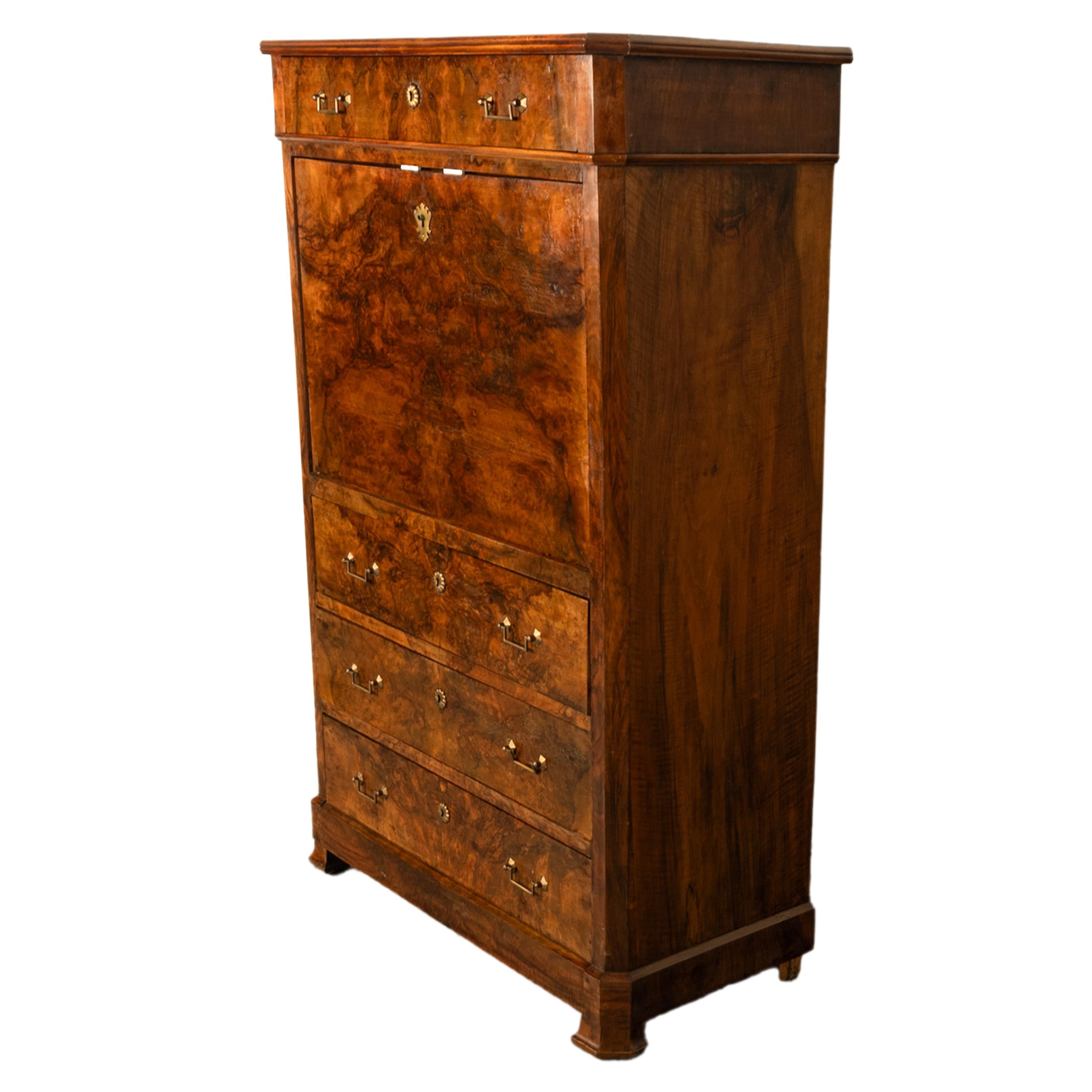 Early 19th Century Antique French Charles X Classical Secrétaire à Abattant Desk Chest Walnut 1825 For Sale