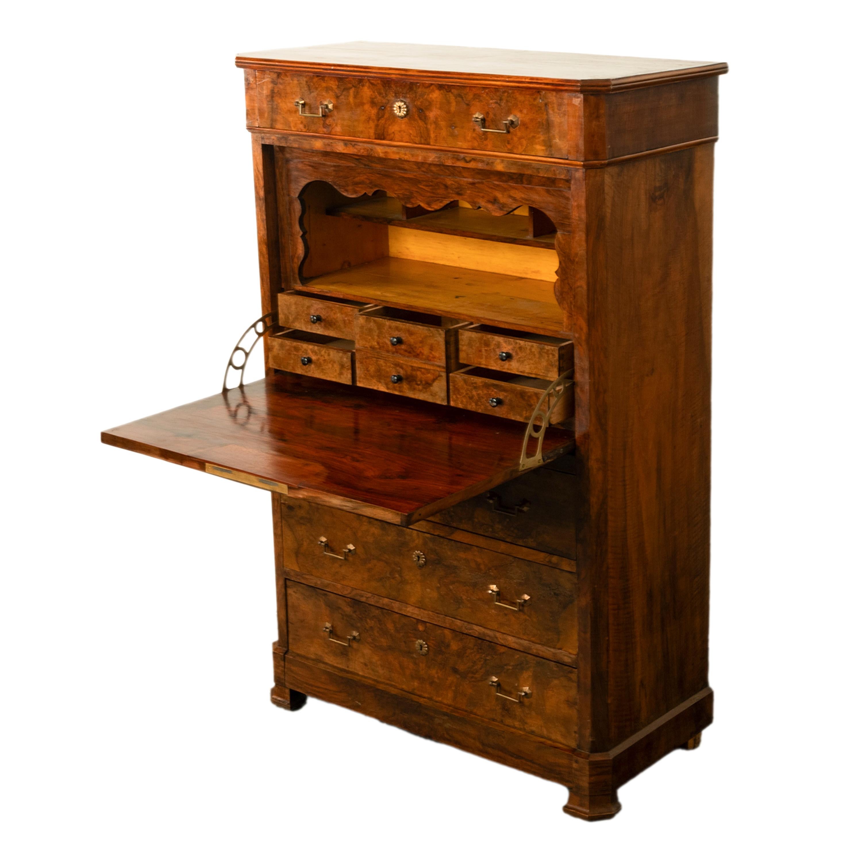 Antique French Charles X Classical Secrétaire à Abattant Desk Chest Walnut 1825 For Sale 1