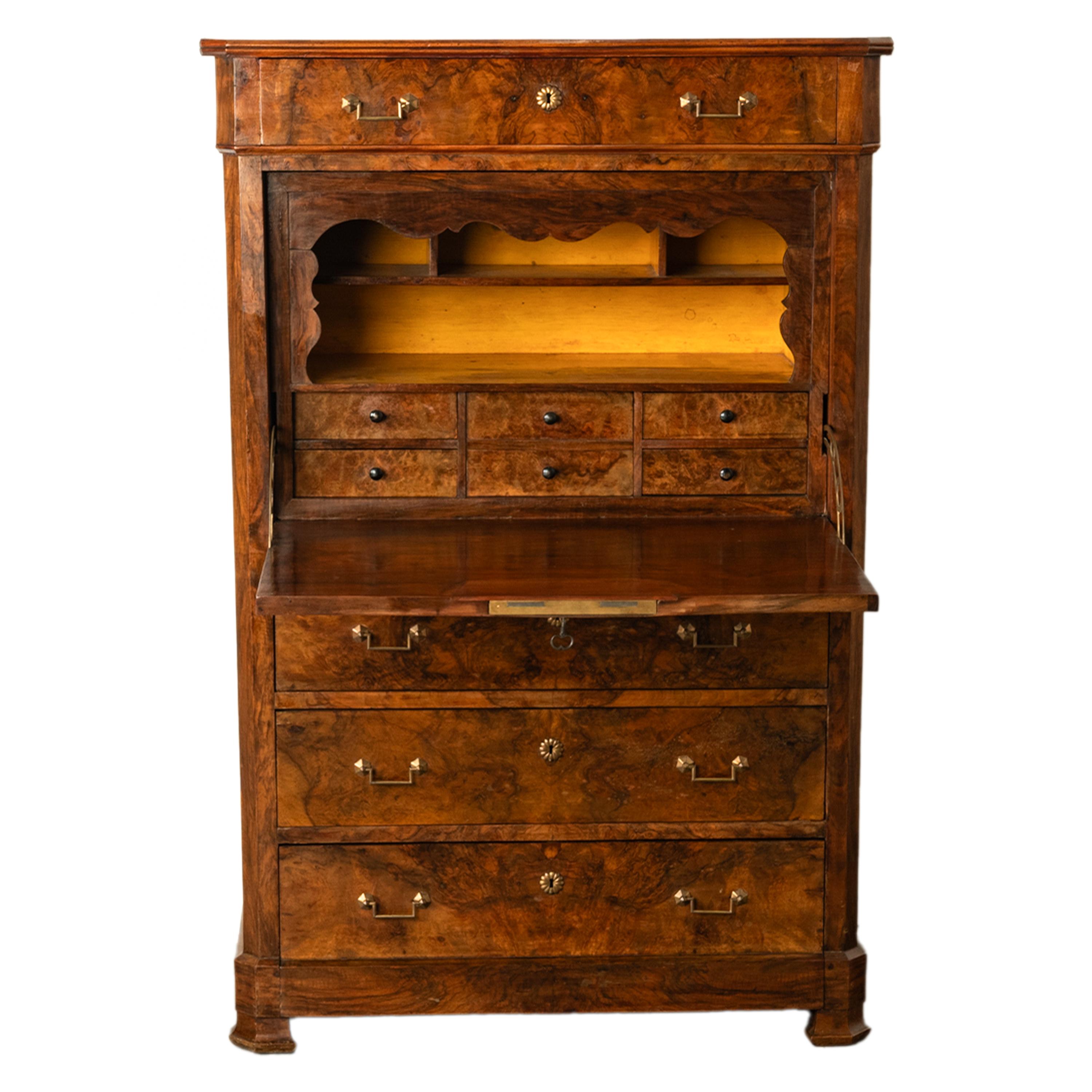 Antique French Charles X Classical Secrétaire à Abattant Desk Chest Walnut 1825 For Sale 2
