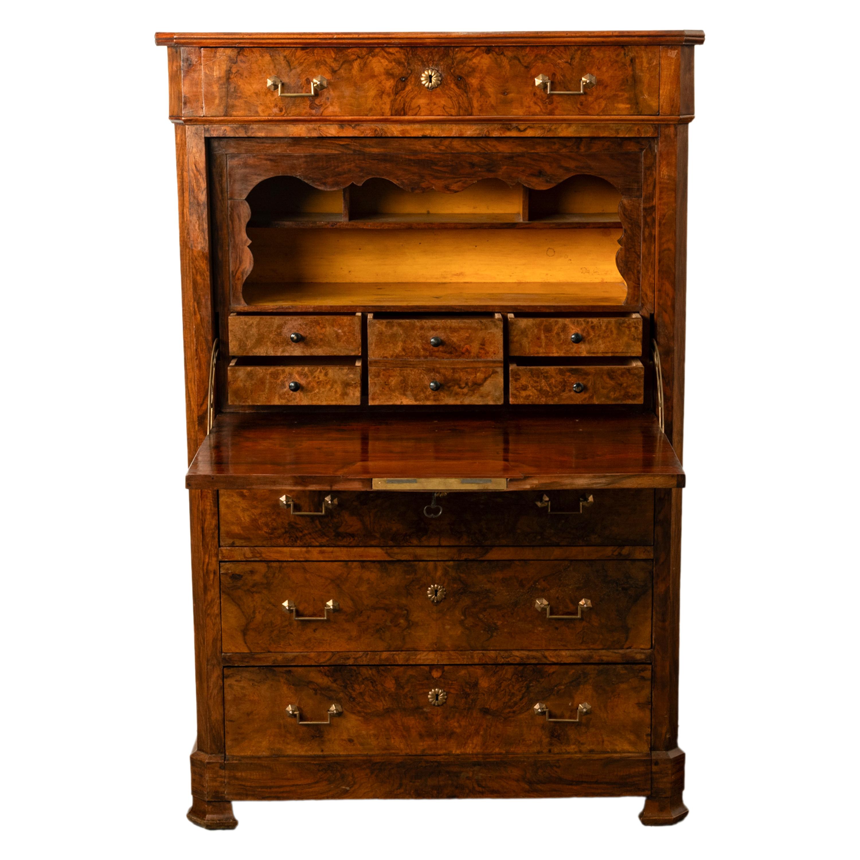 Antique French Charles X Classical Secrétaire à Abattant Desk Chest Walnut 1825 For Sale 3