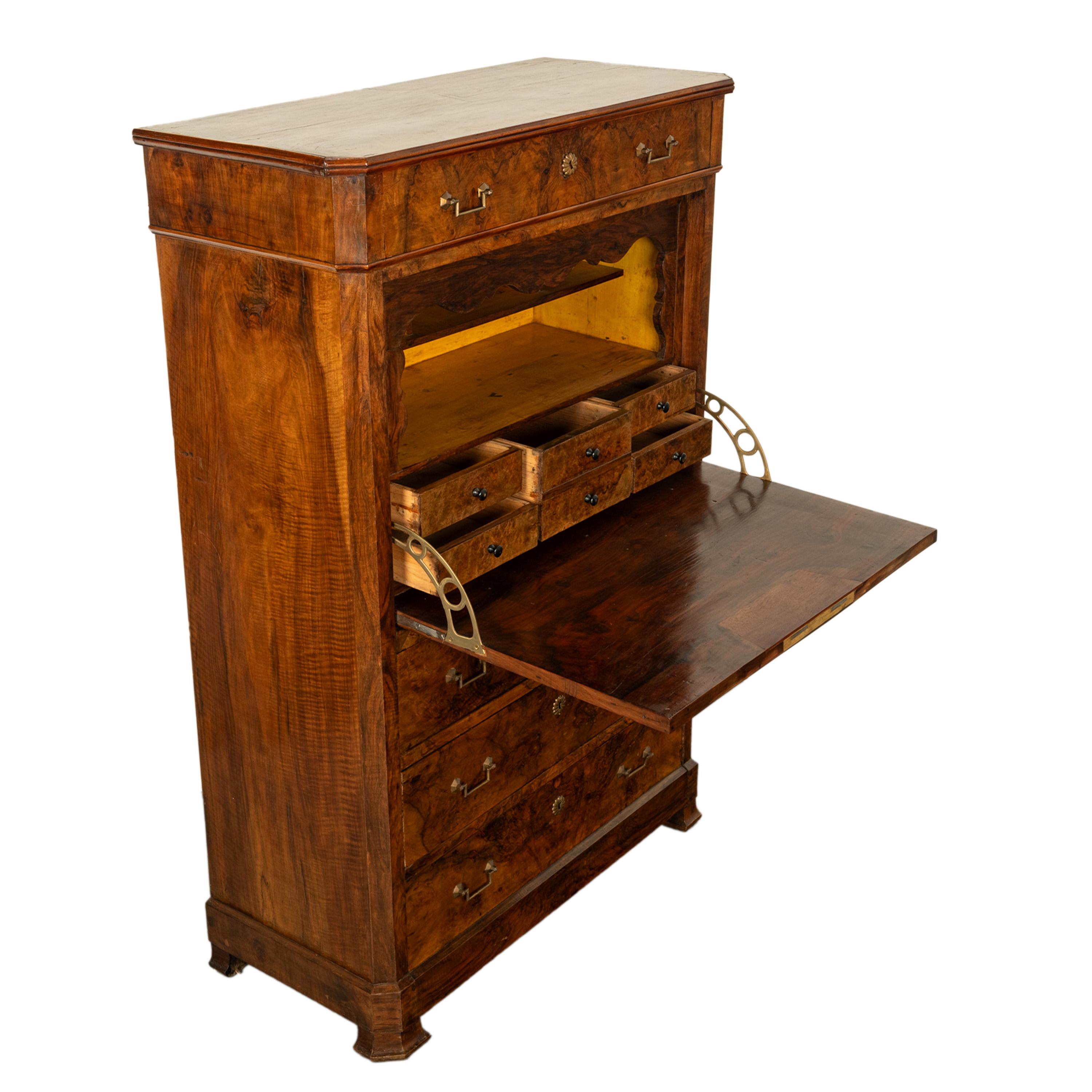 Antique French Charles X Classical Secrétaire à Abattant Desk Chest Walnut 1825 For Sale 4