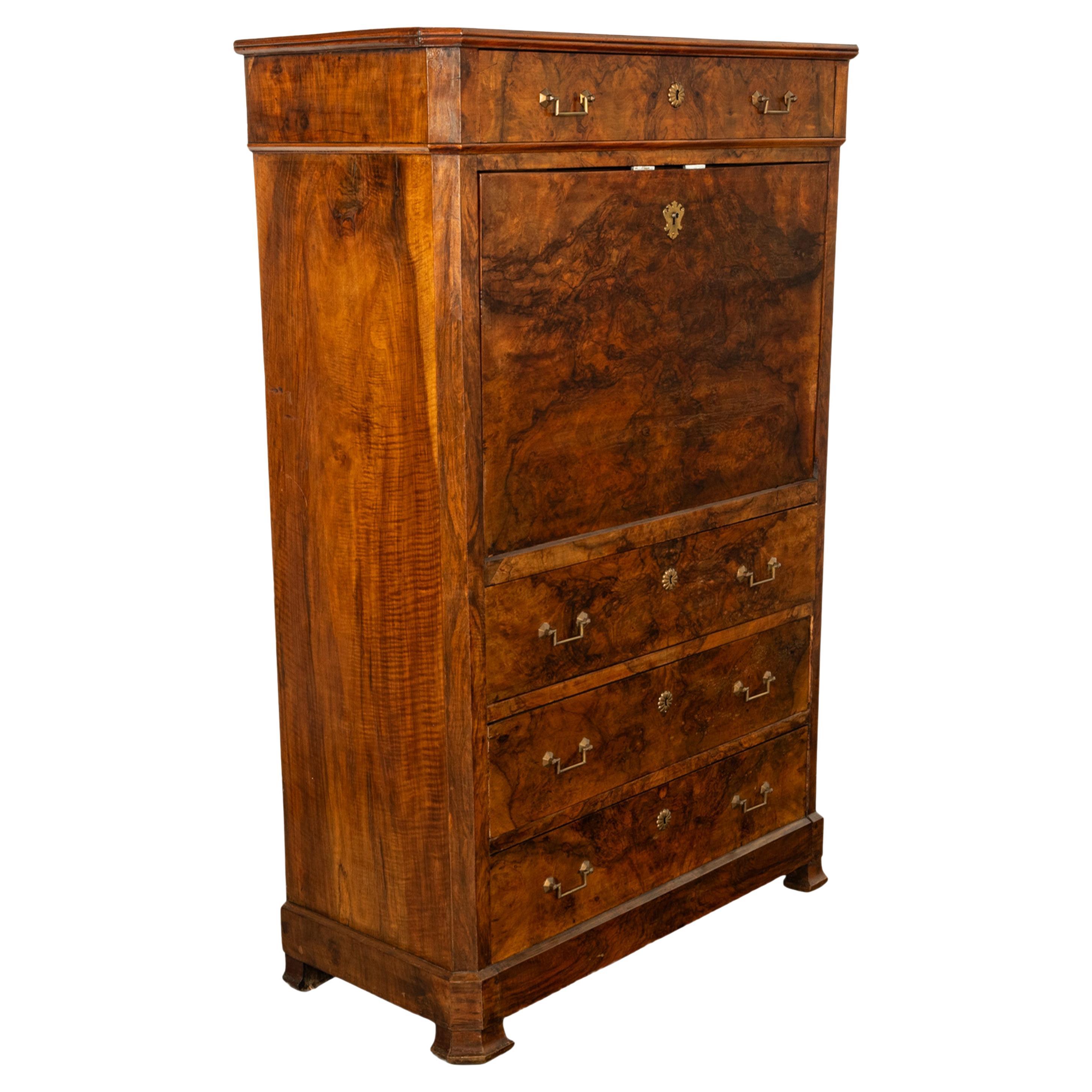 Antique French Charles X Classical Secrétaire à Abattant Desk Chest Walnut 1825