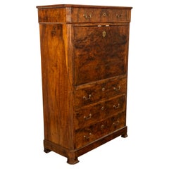 Antique French Charles X Classical Secrétaire à Abattant Desk Chest Walnut 1825