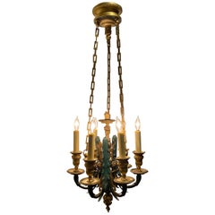 Antique French Charles X Gold and Painted Bronze Chandelier, circa 1840