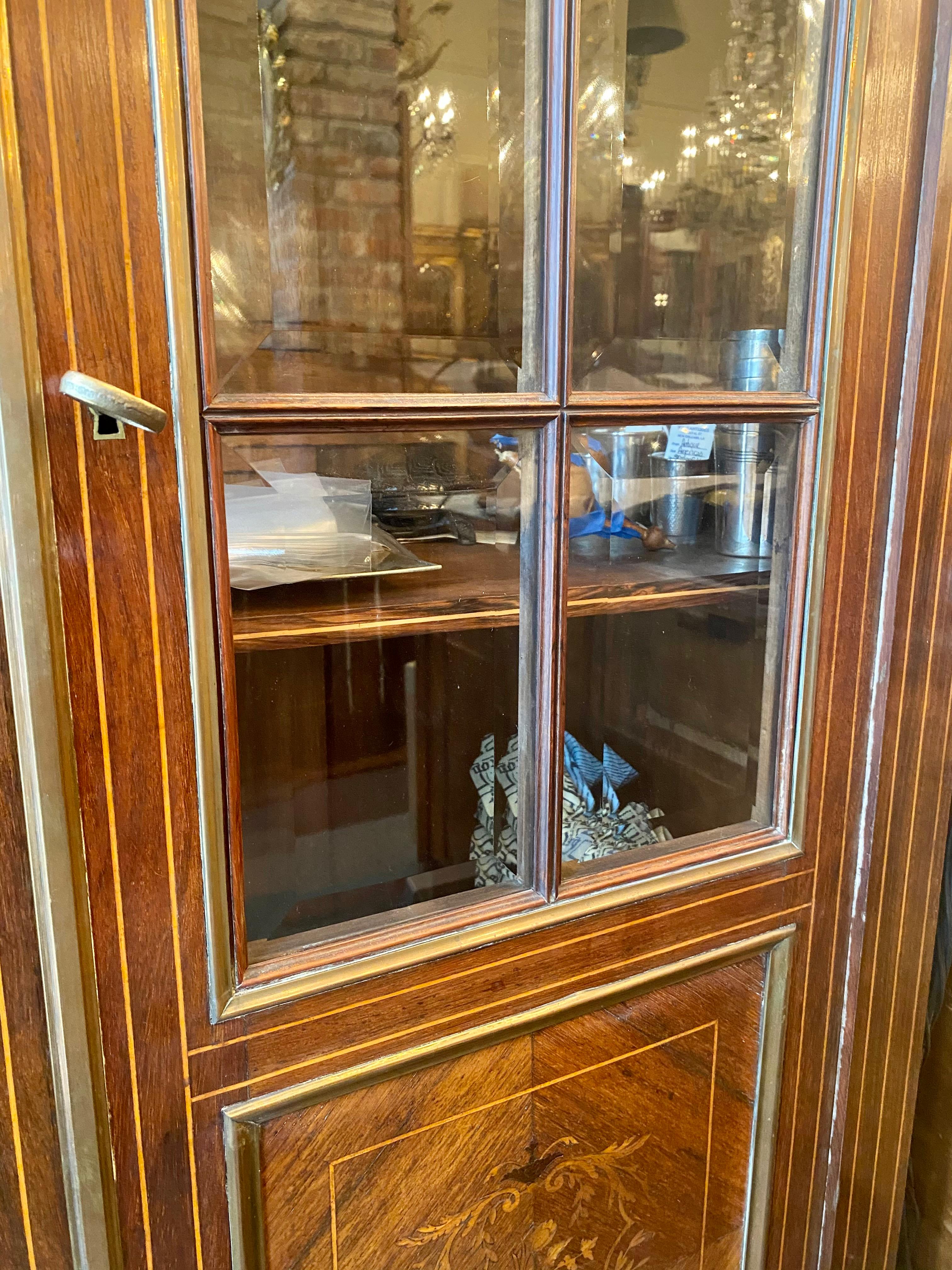 Antique French Charles X Rosewood and Satinwood Vitrine Bookcase, circa 1860s For Sale 2