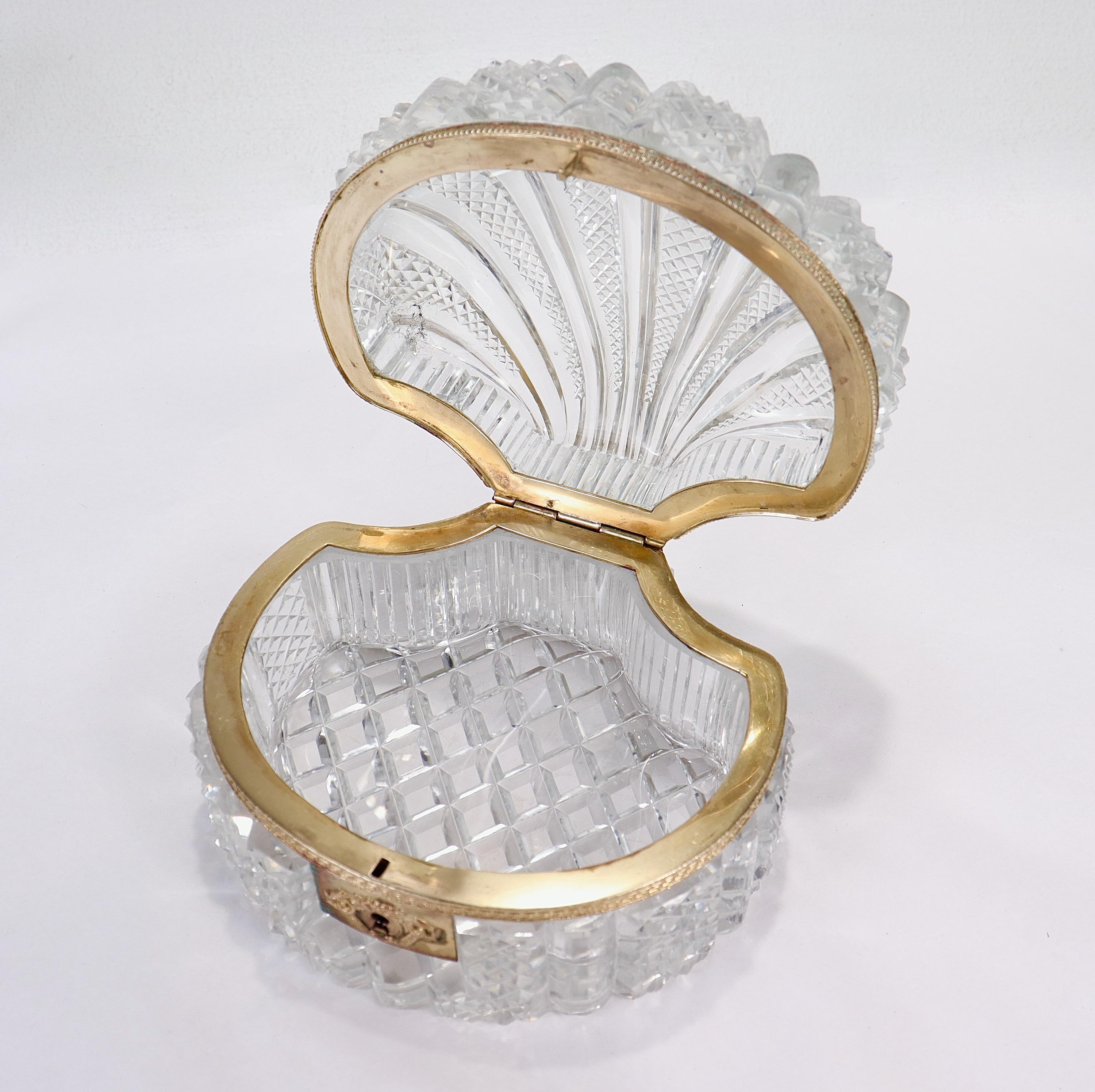 Antique French Charles X Style Cut Glass Shell Shaped Casket or Table Box For Sale 7