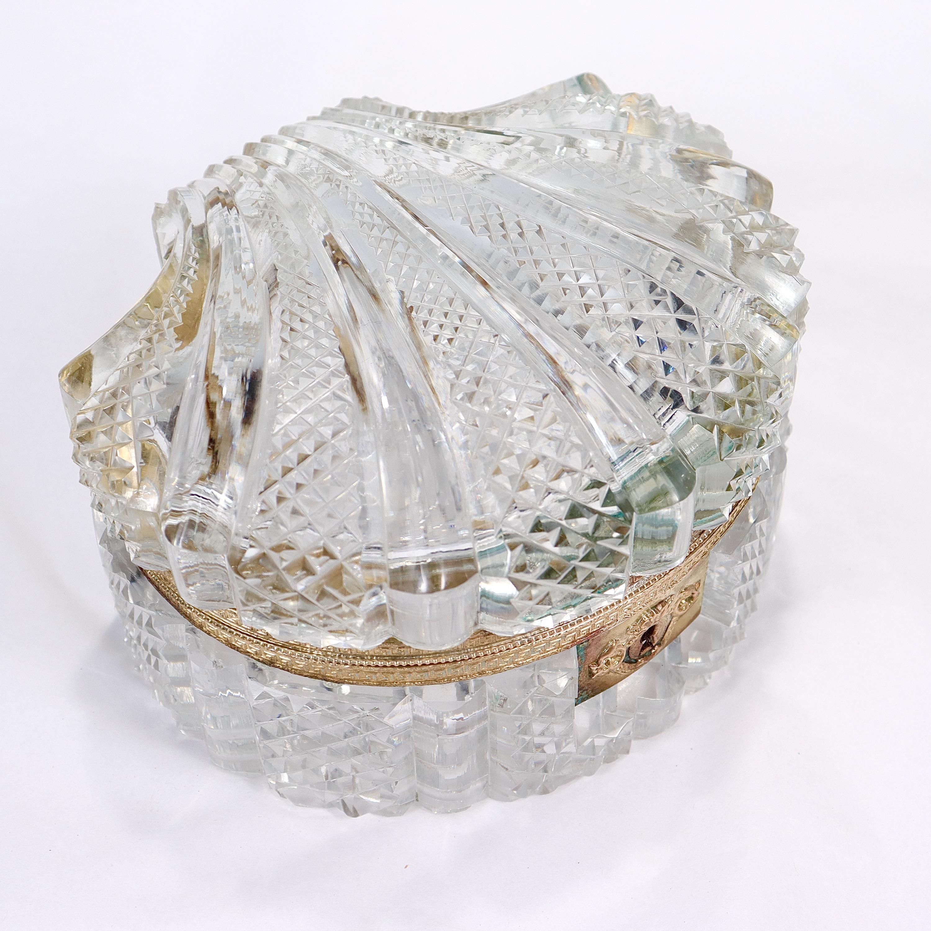 Antique French Charles X Style Cut Glass Shell Shaped Casket or Table Box For Sale 8