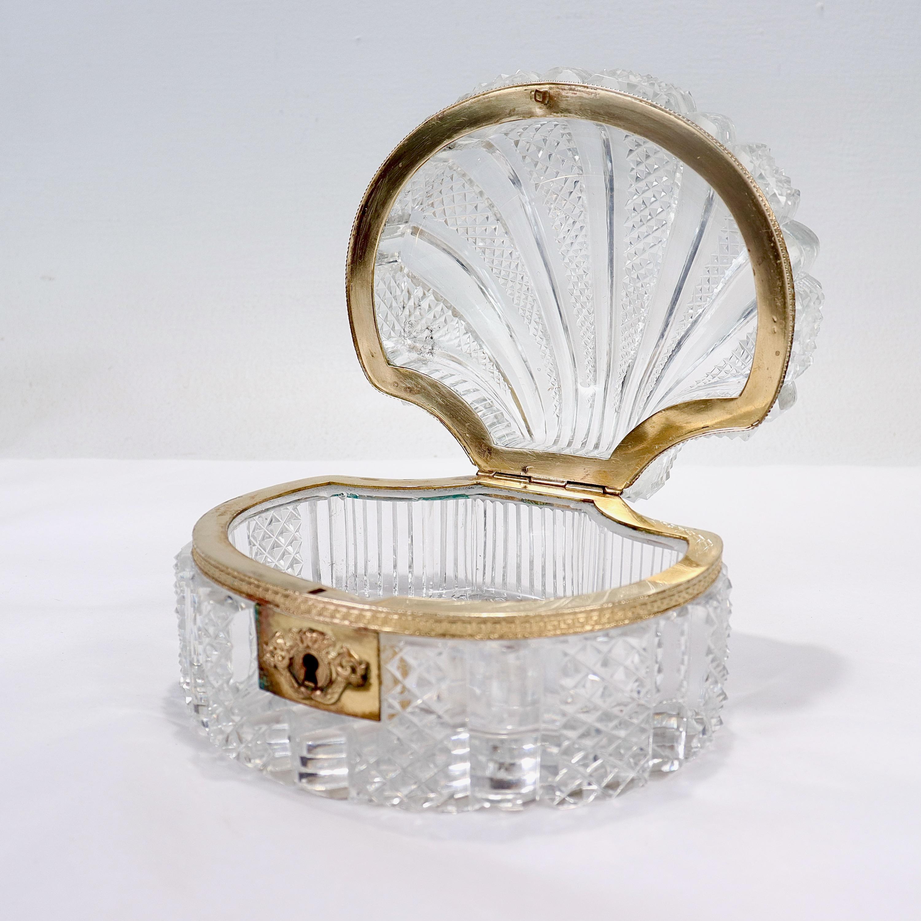 Antique French Charles X Style Cut Glass Shell Shaped Casket or Table Box In Good Condition For Sale In Philadelphia, PA