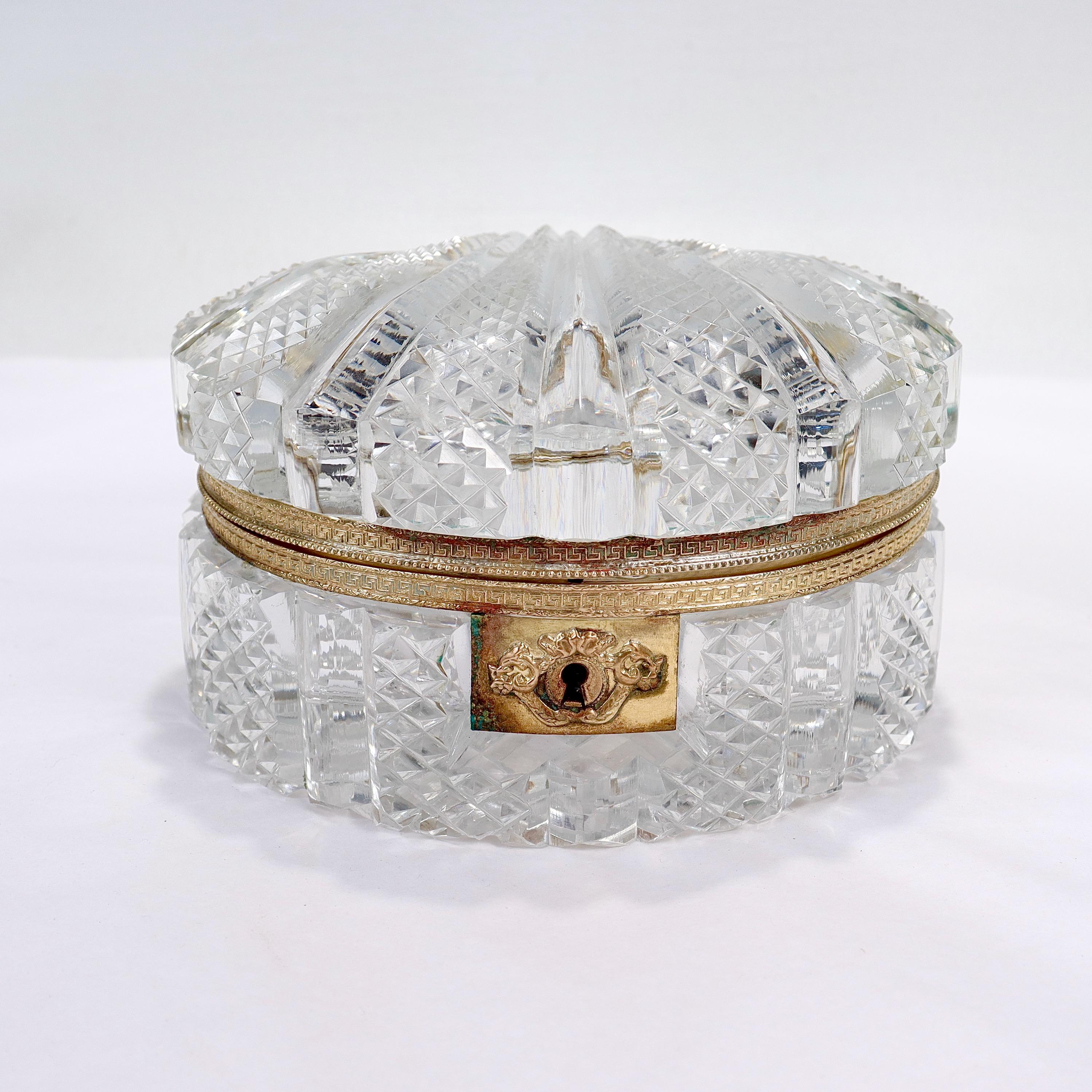20th Century Antique French Charles X Style Cut Glass Shell Shaped Casket or Table Box For Sale
