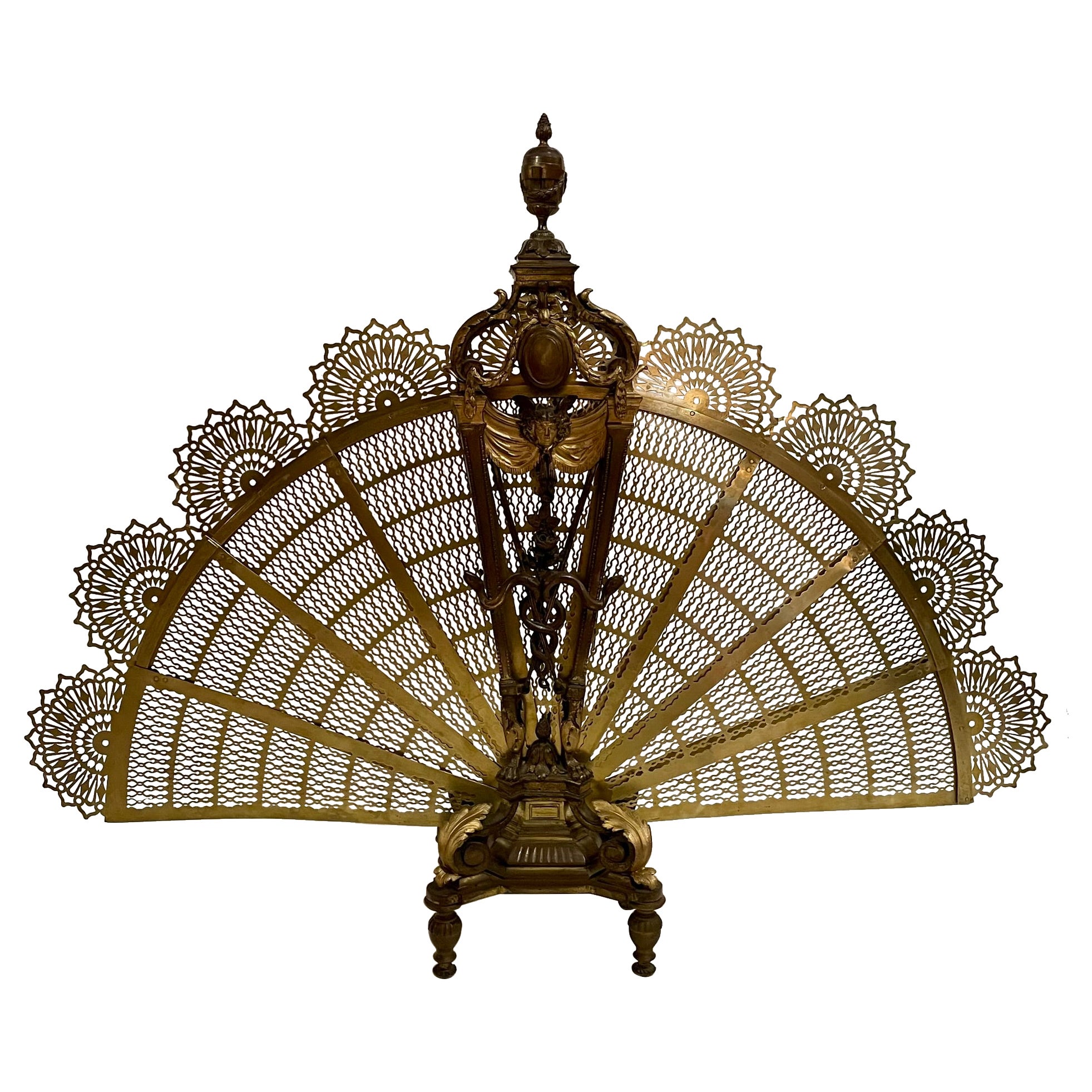 Écran de cheminée en bronze et bronze doré de château français ancien, vers 1850-1860. en vente