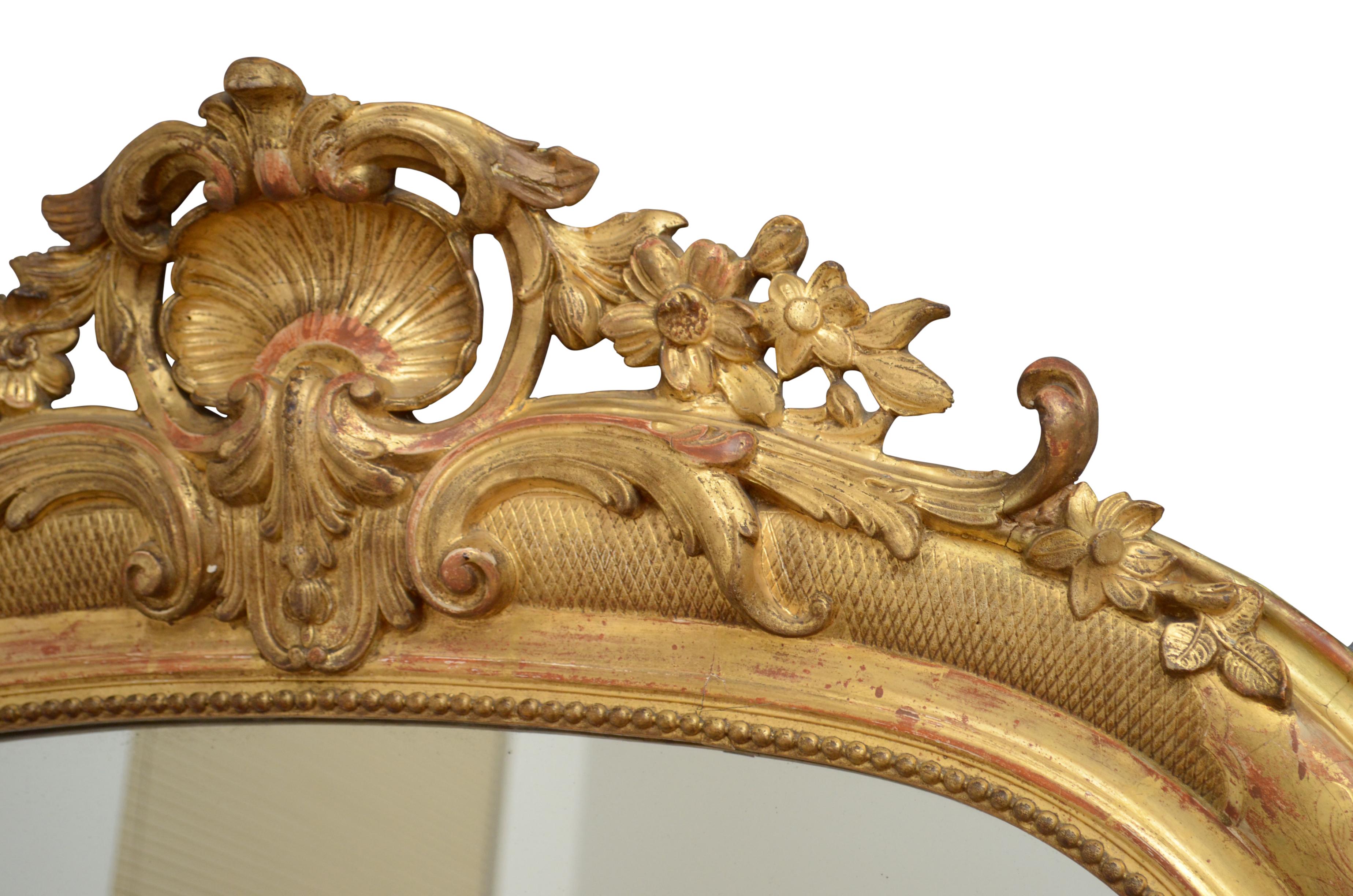 Antique Chateau French Espejo de pared de madera dorada Espejo de muelle c1870 en venta 2