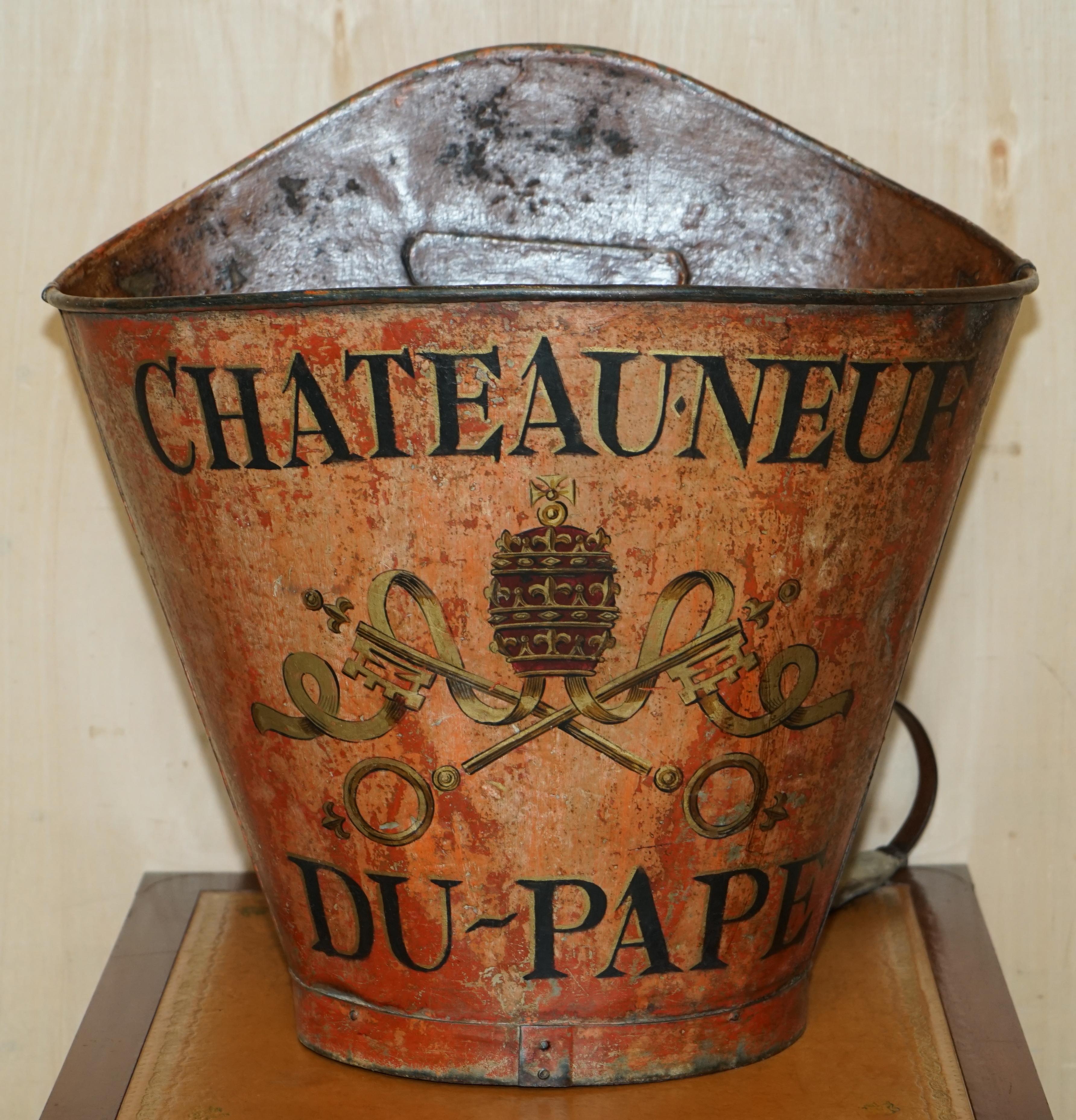 High Victorian Antique French Chateaunef Du Pape Decorative Grape Hod Original Leather Straps