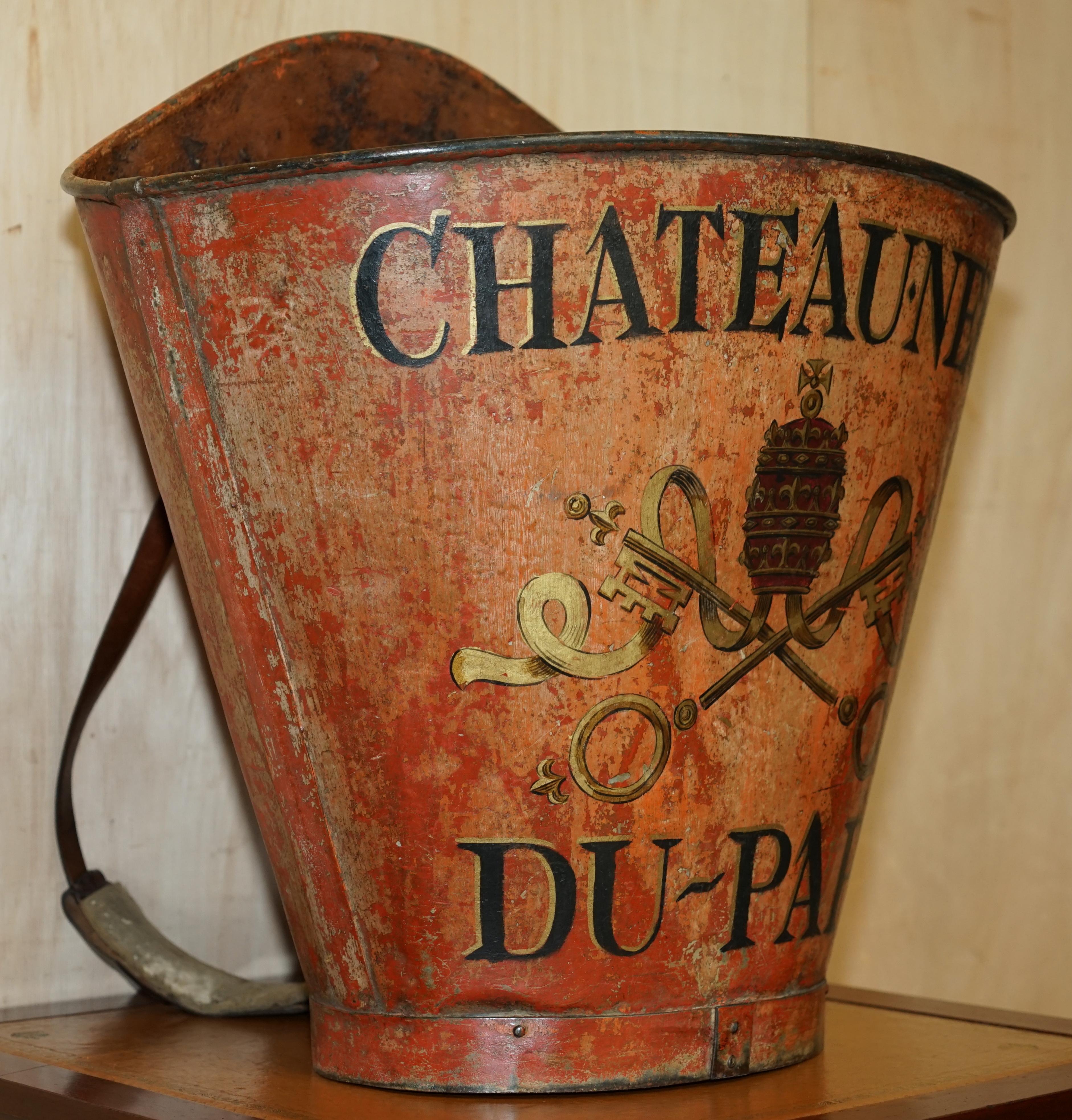Antique French Chateaunef Du Pape Decorative Grape Hod Original Leather Straps 2