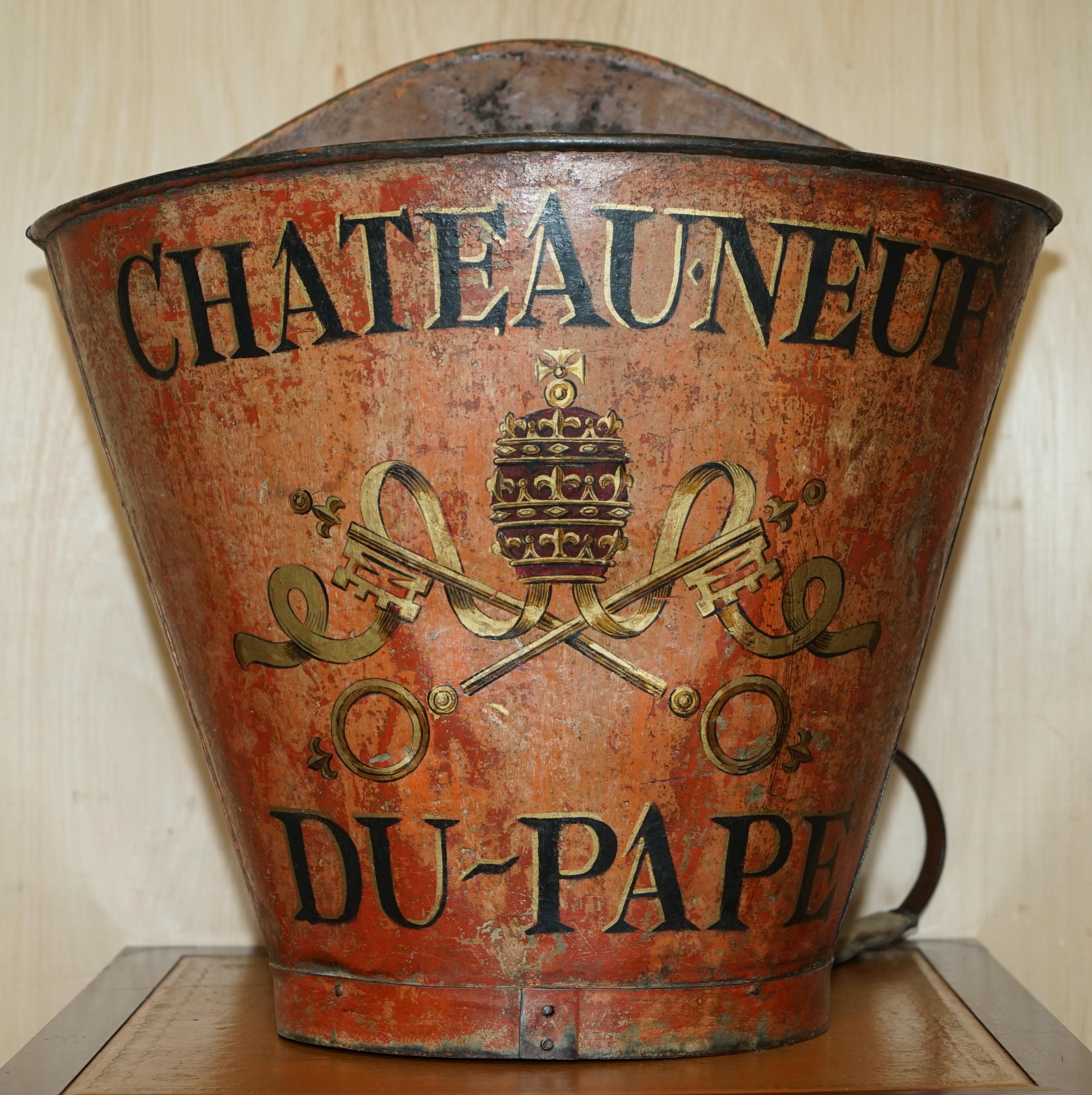 Antique French Chateaunef Du Pape Decorative Grape Hod Original Leather Straps 3