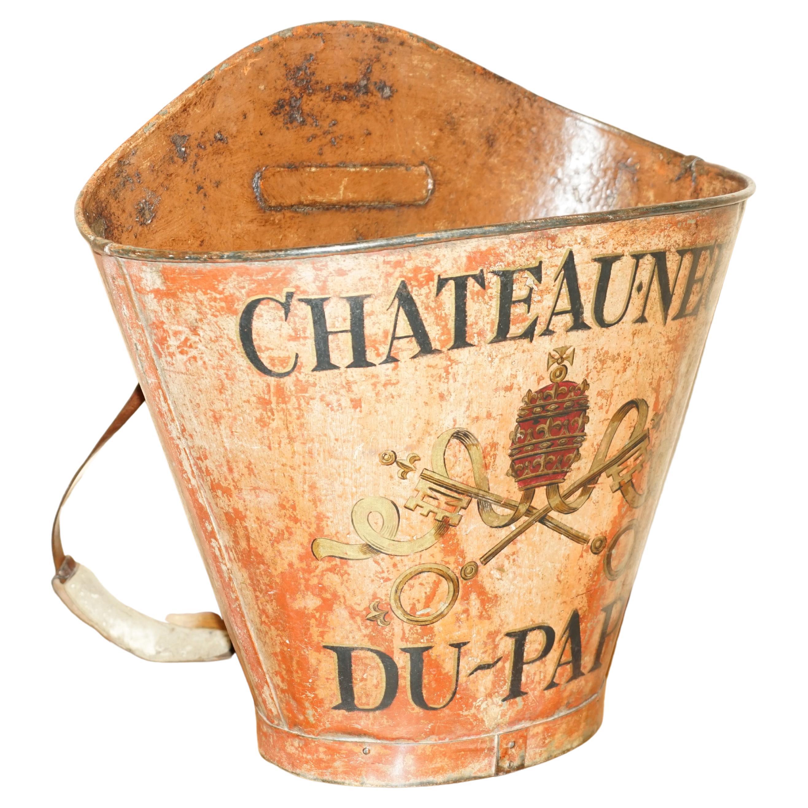 Antique French Chateaunef Du Pape Decorative Grape Hod Original Leather Straps