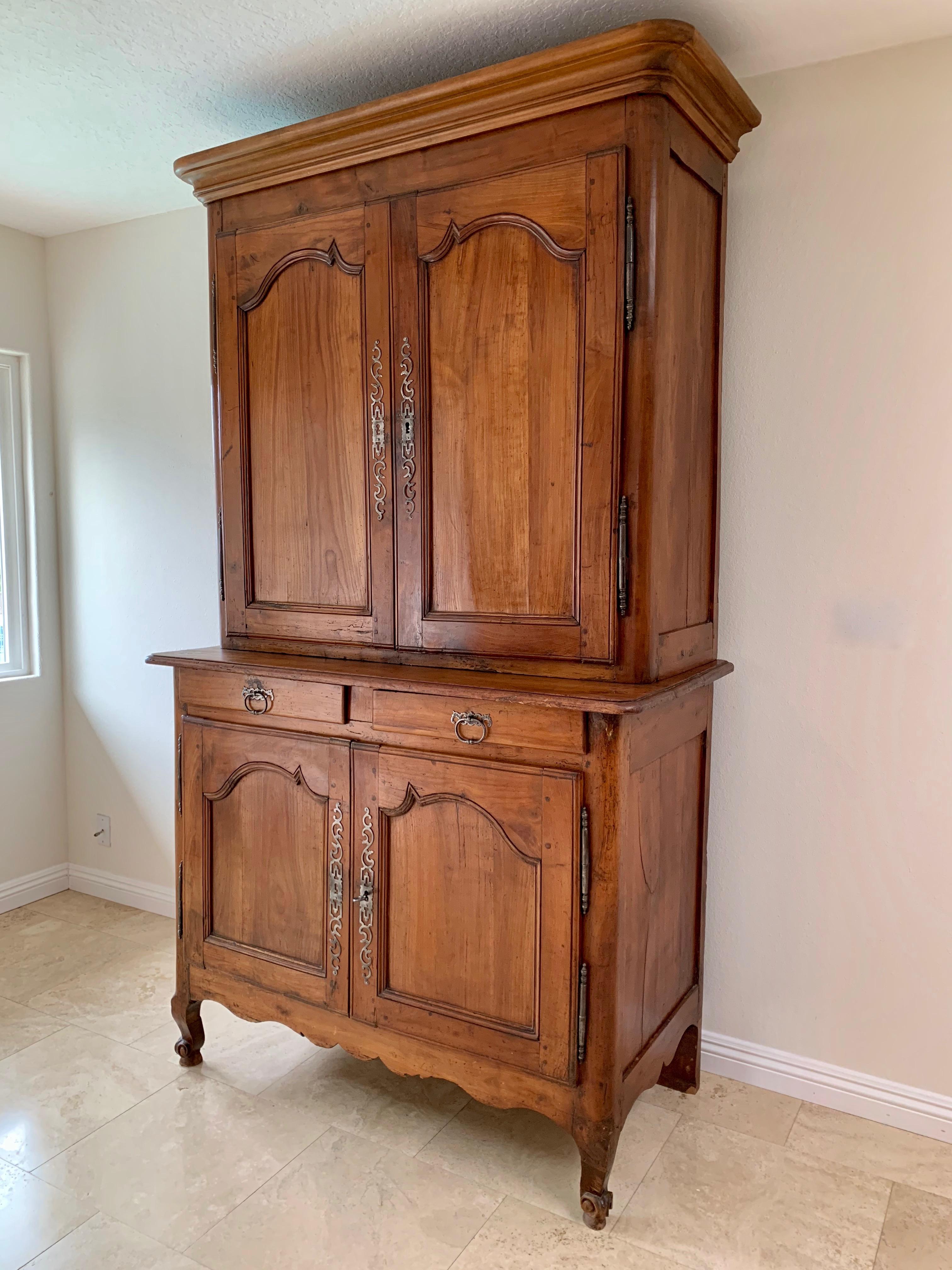 Louis XV Antique French Cherrywood Buffet Deux Corp For Sale
