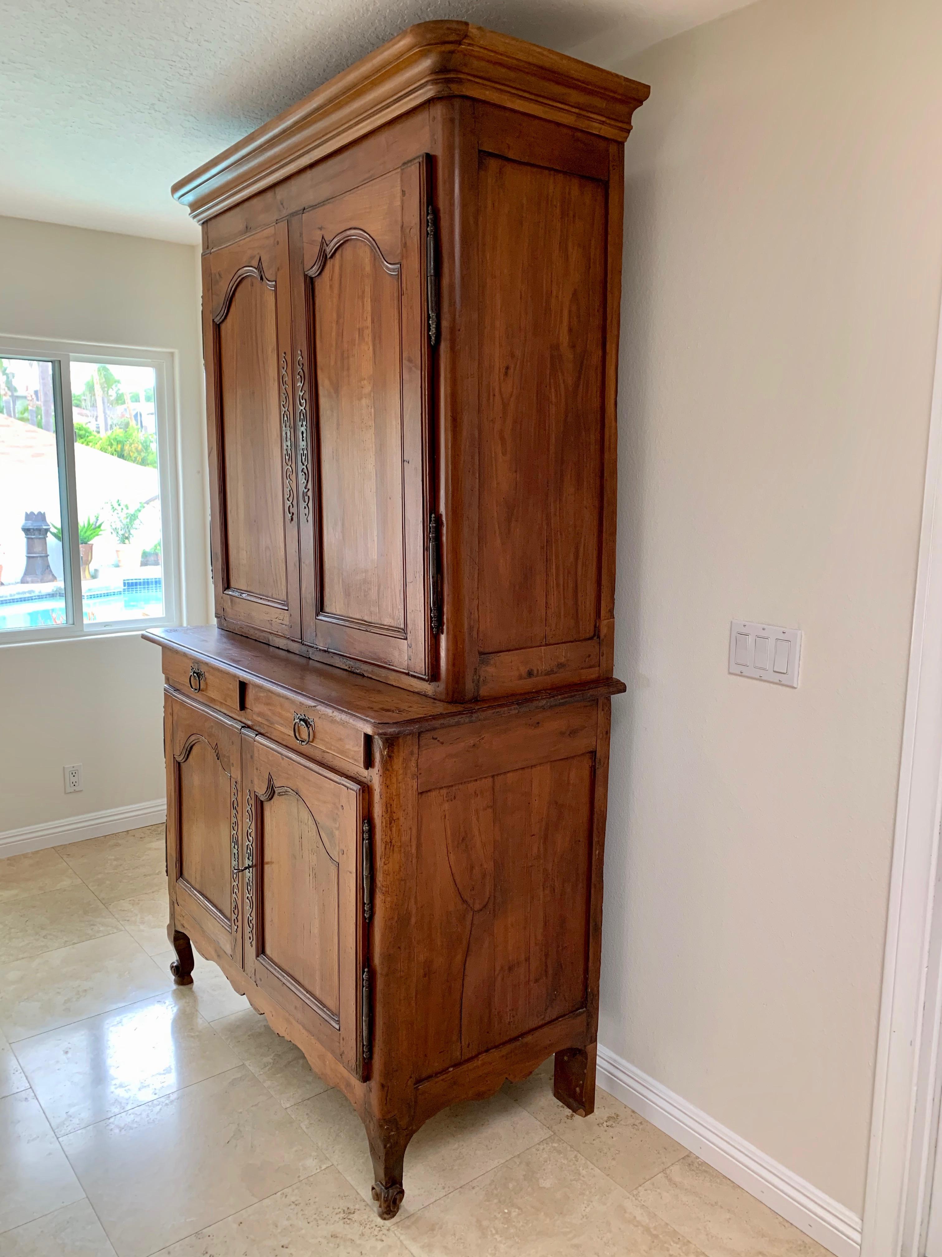 Antique French Cherrywood Buffet Deux Corp In Good Condition For Sale In Denton, TX