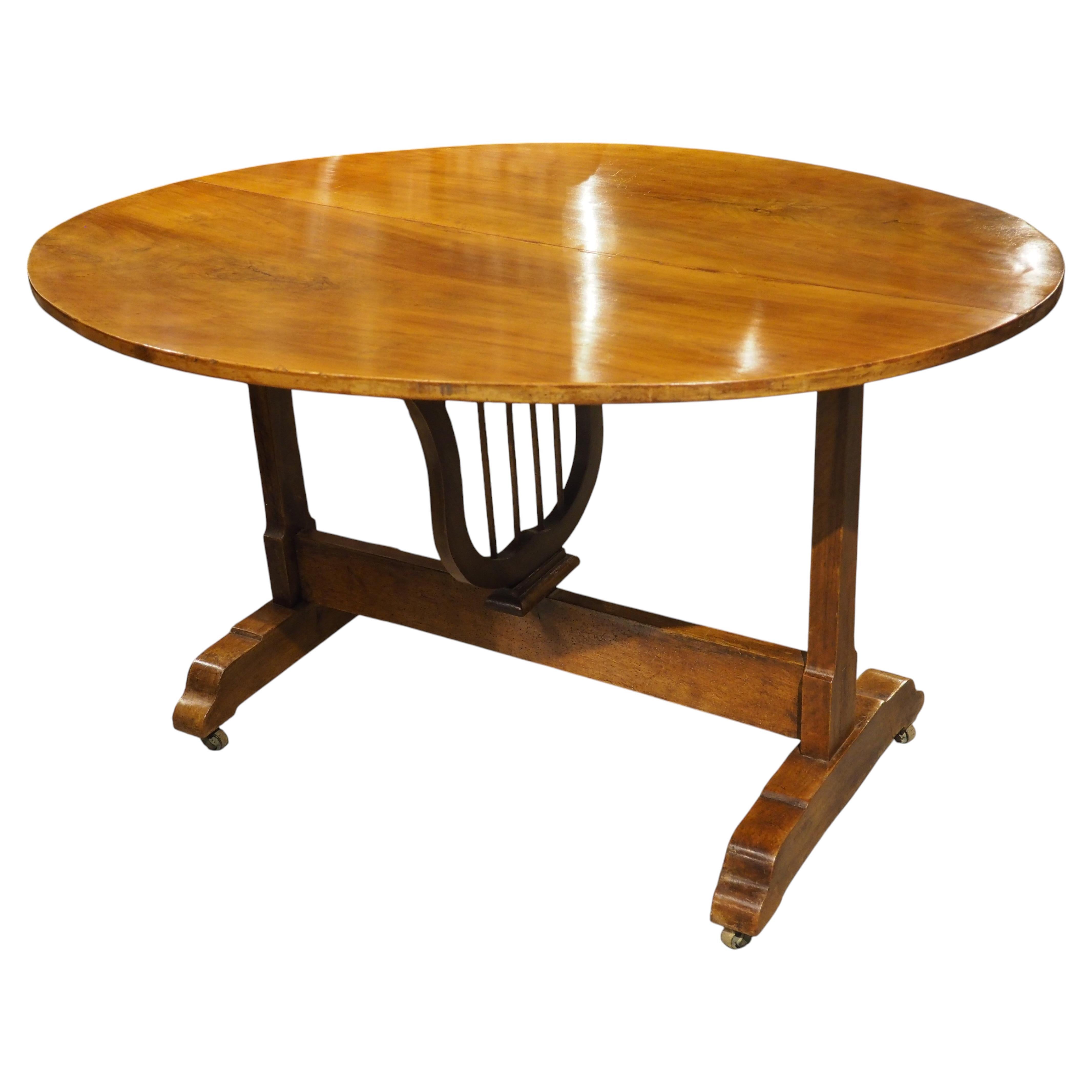 Antique French Cherrywood Wine Tasting Table with Lyre Support, Circa 1890 For Sale