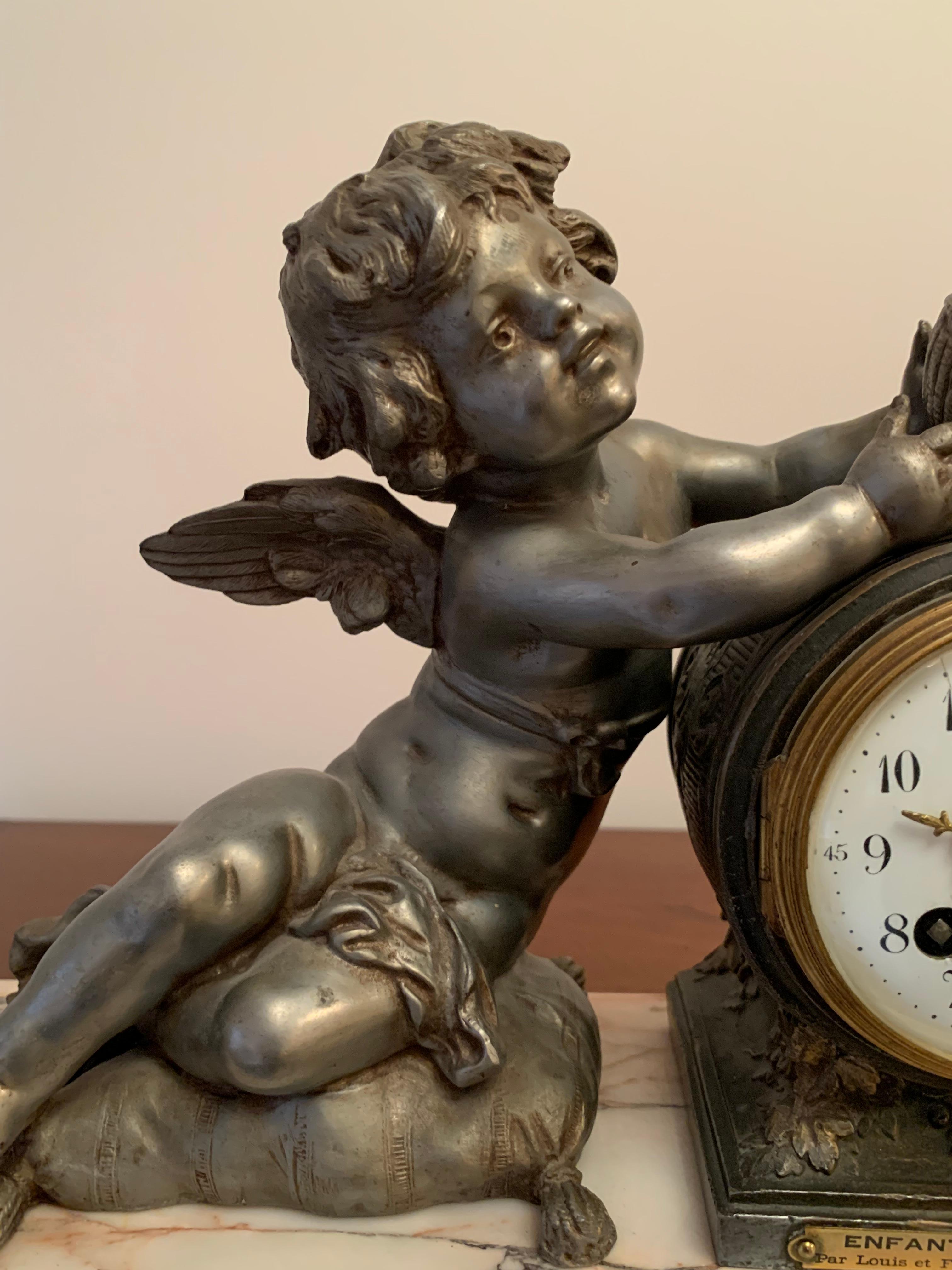 Early 20th Century Antique French Cherub Mantel Clock By Francois Moreau For Sale