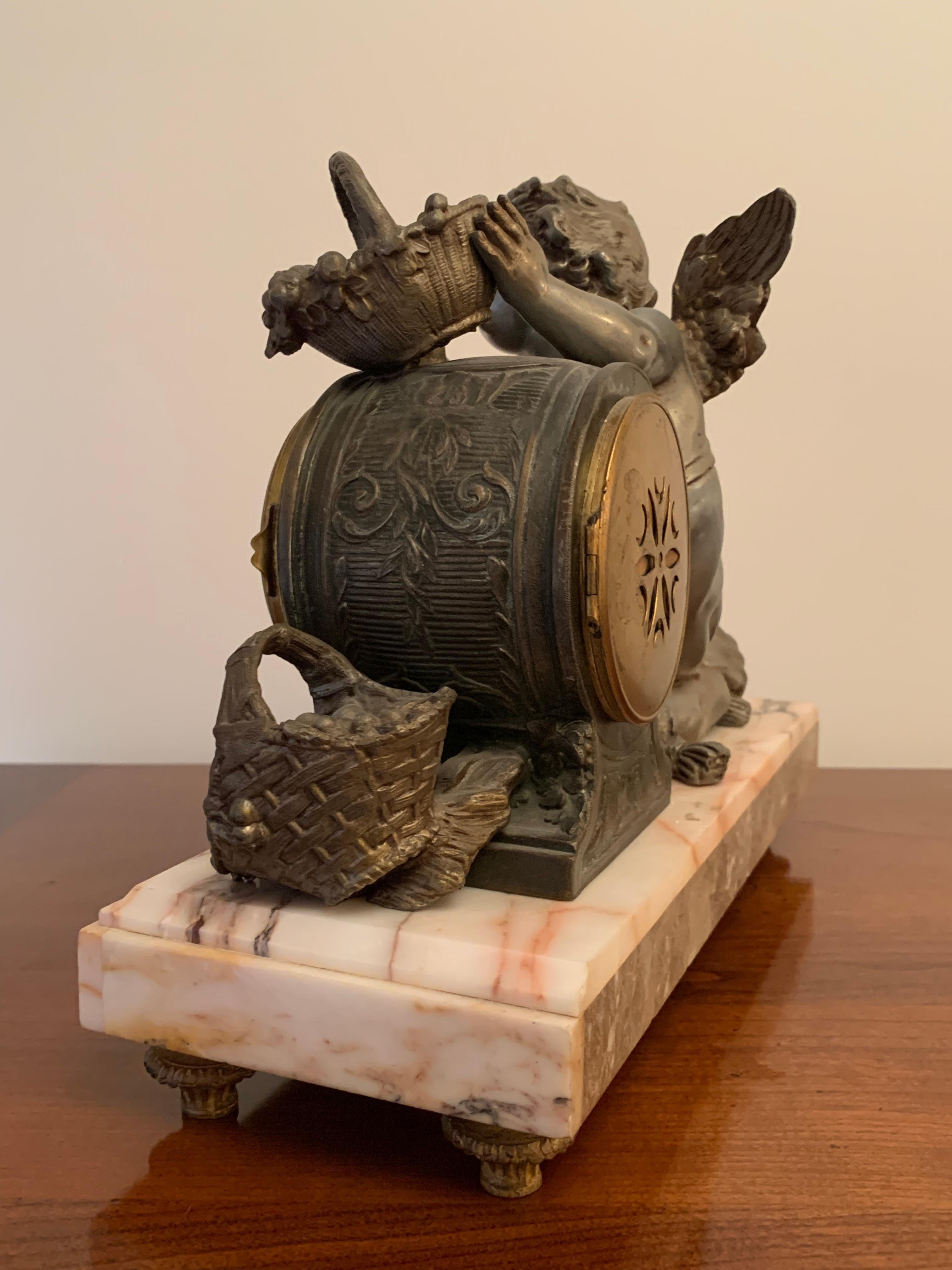 Spelter Antique French Cherub Mantel Clock By Francois Moreau For Sale