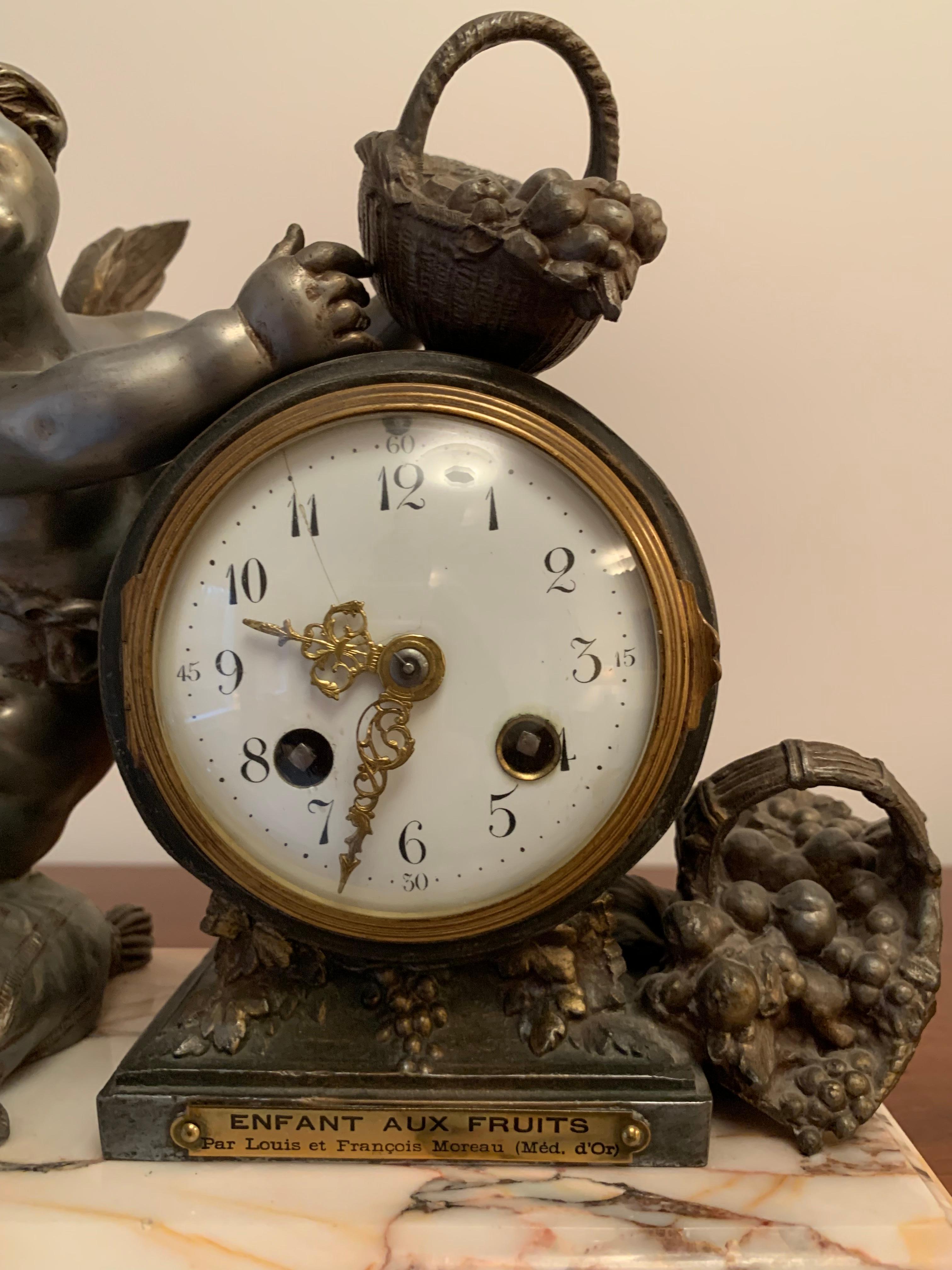 Antique French Cherub Mantel Clock By Francois Moreau For Sale 1