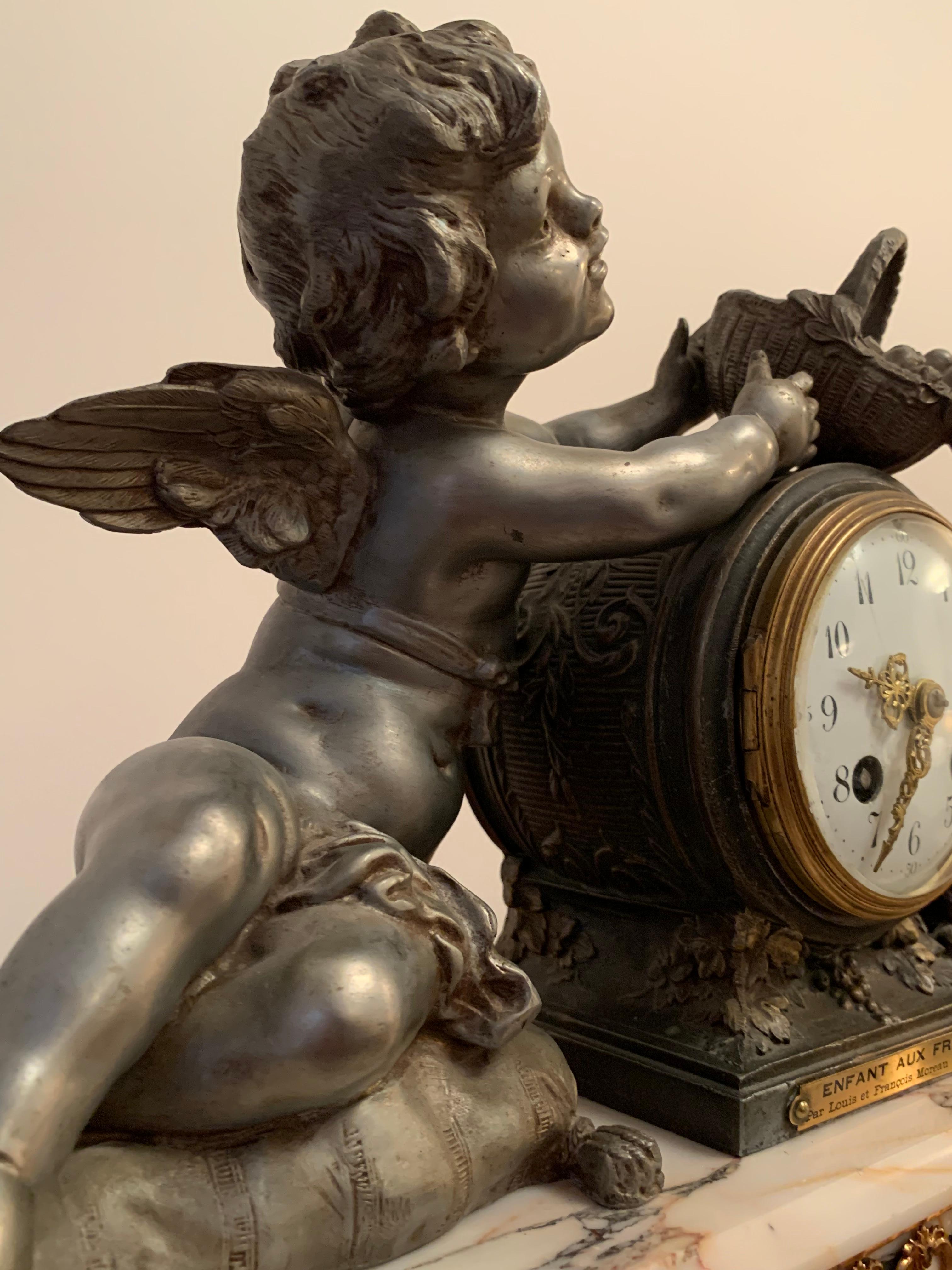 Antique French Cherub Mantel Clock By Francois Moreau For Sale 2