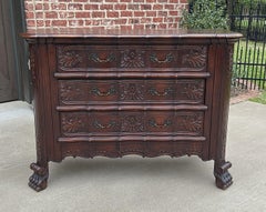 Antique French Chest of Drawers Cabinet 3-Drawer Serpentine Carved Oak w Key