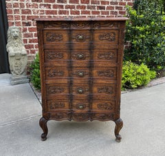 Antique French Chest of Drawers Cabinet 5-Drawer Petite Serpentine Carved Oak