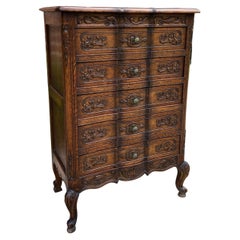 Antique French Chest of Drawers Cabinet 5-Drawer Petite Serpentine Carved Oak