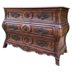 Used French Chest of Drawers Commode Bombe Carved Walnut Louis XV 19th C