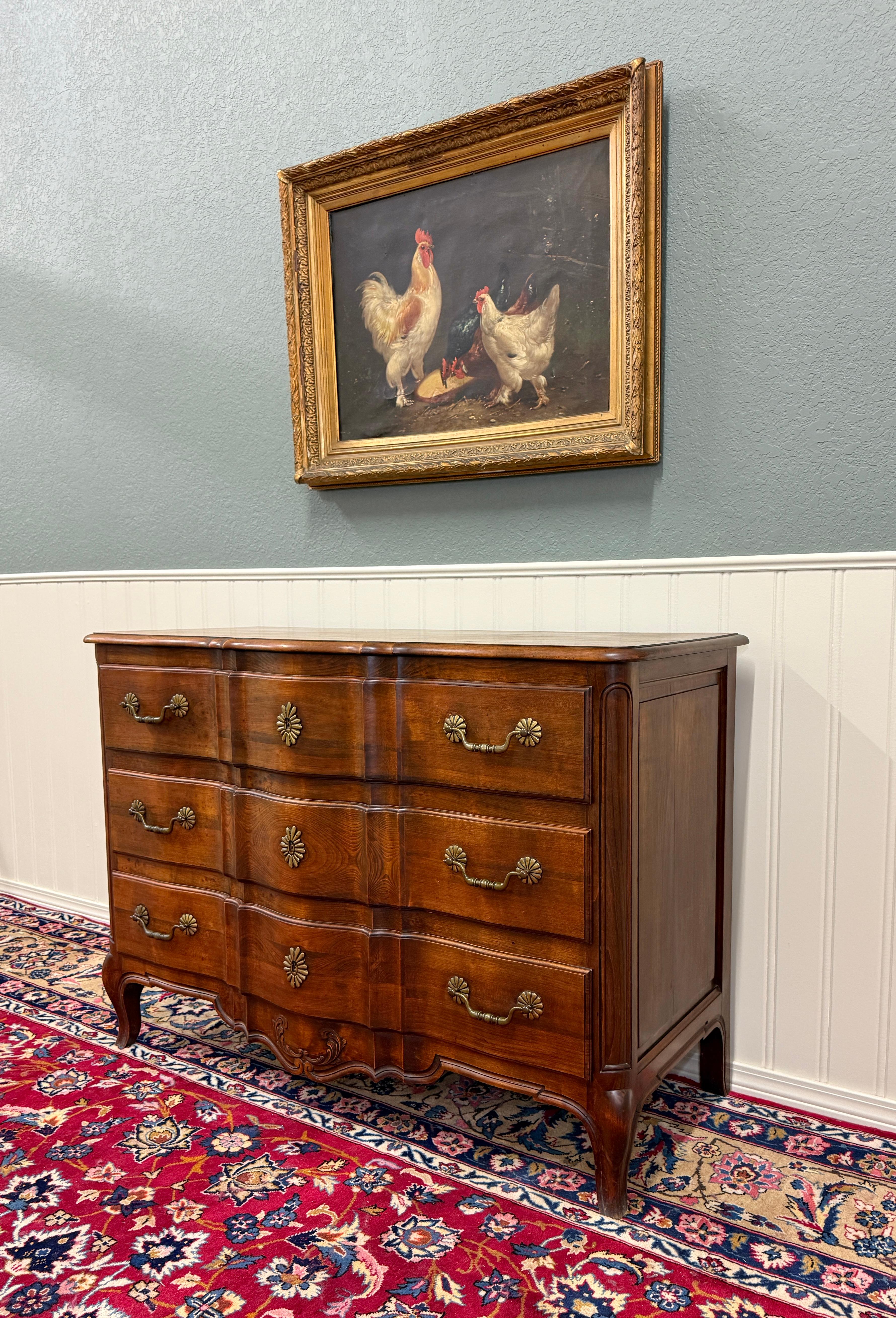 Antique French Chest of Drawers Commode Serpentine Carved Oak Louis XV c.1930s For Sale 7
