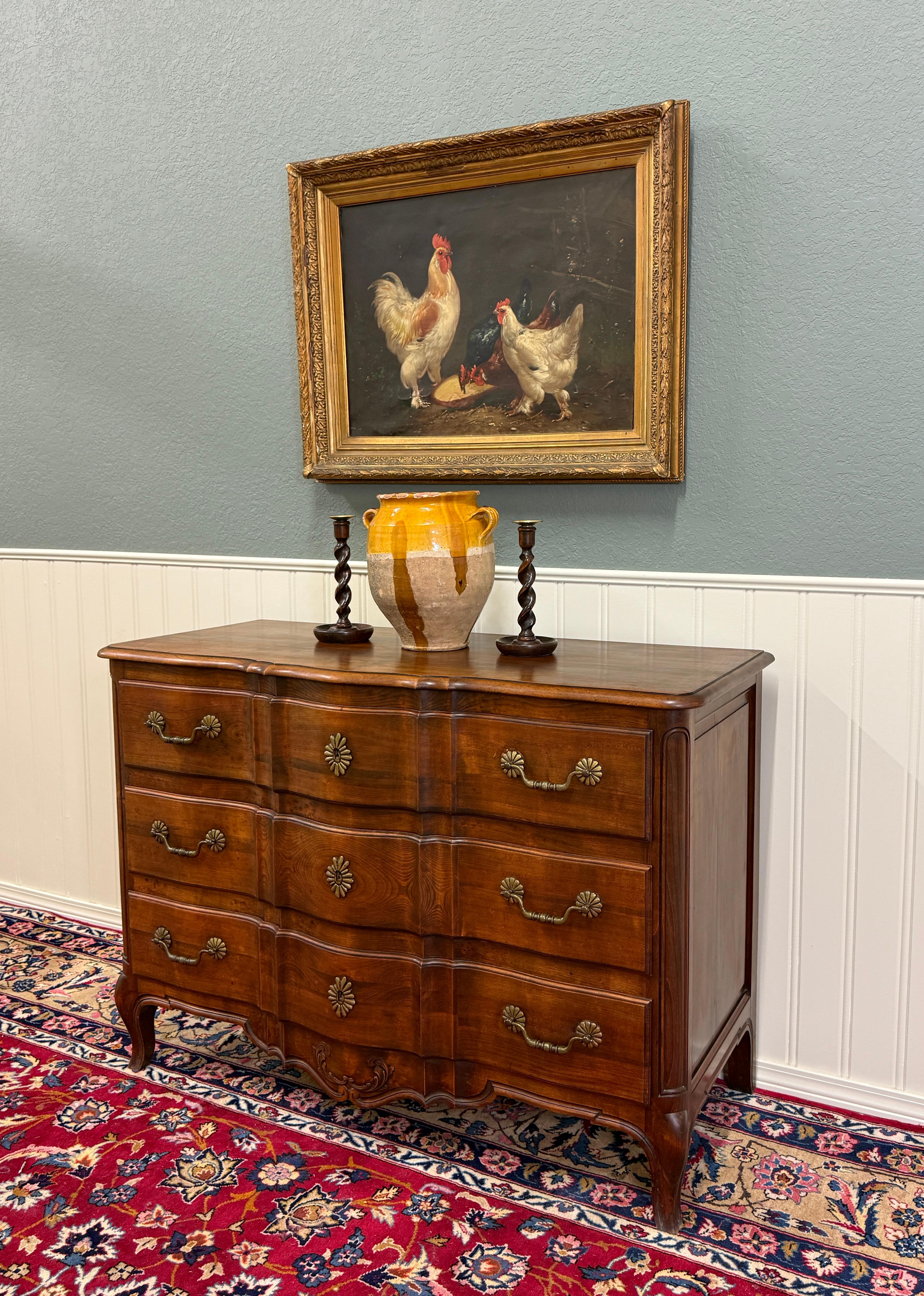 Antique French Chest of Drawers Commode Serpentine Carved Oak Louis XV c.1930s For Sale 13