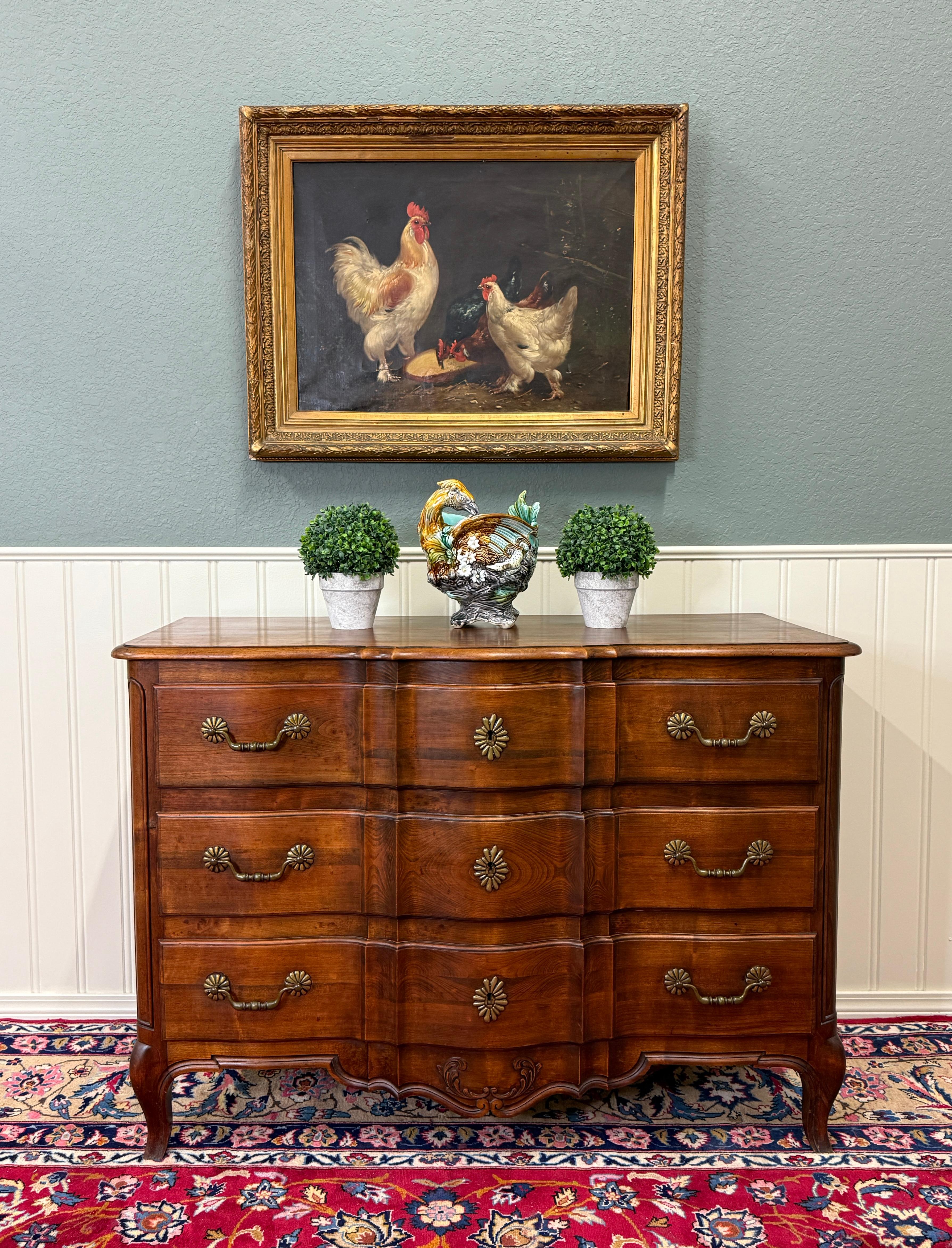 Antique French Chest of Drawers Commode Serpentine Carved Oak Louis XV c.1930s For Sale 14
