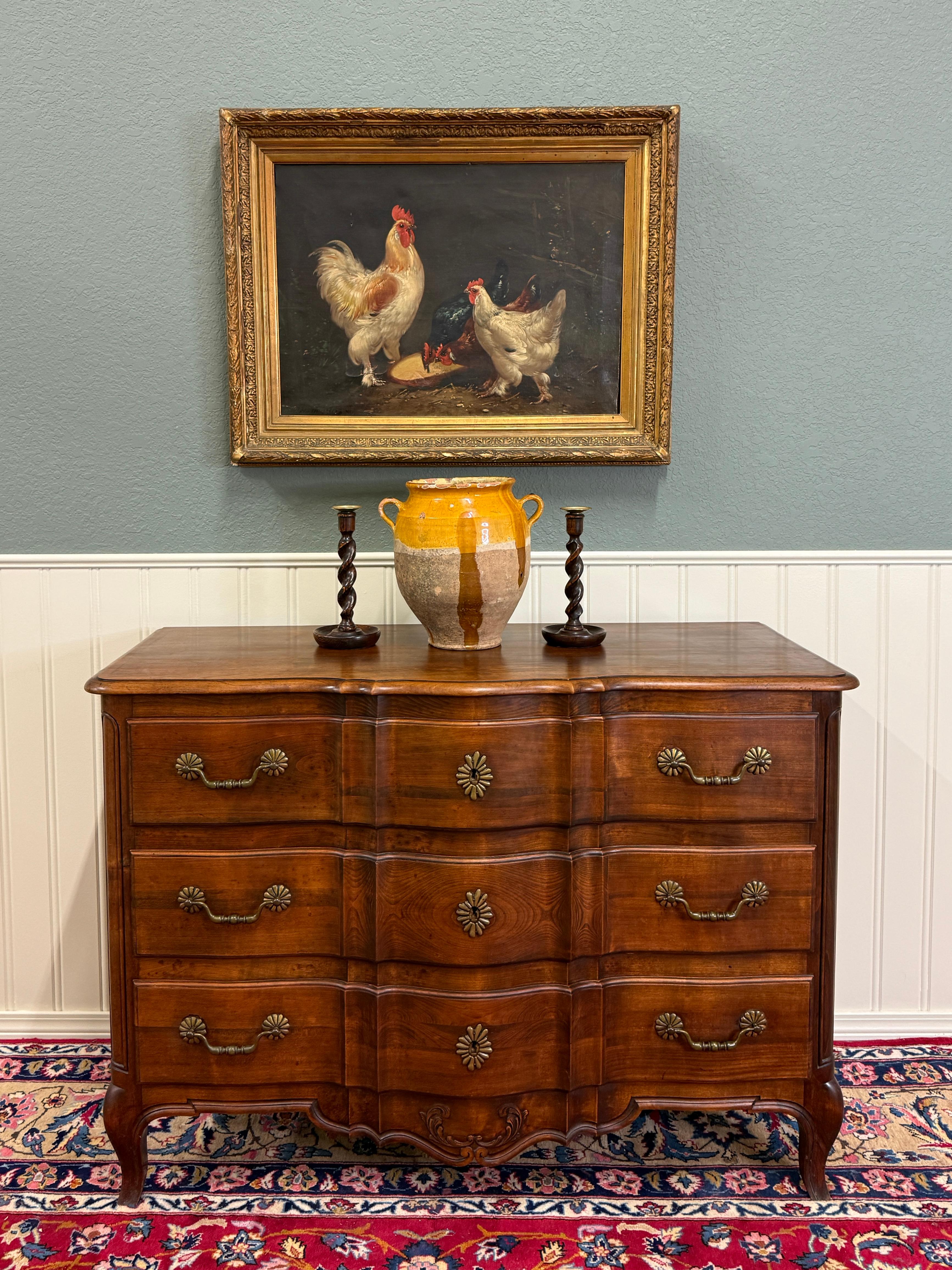 20th Century Antique French Chest of Drawers Commode Serpentine Carved Oak Louis XV c.1930s For Sale