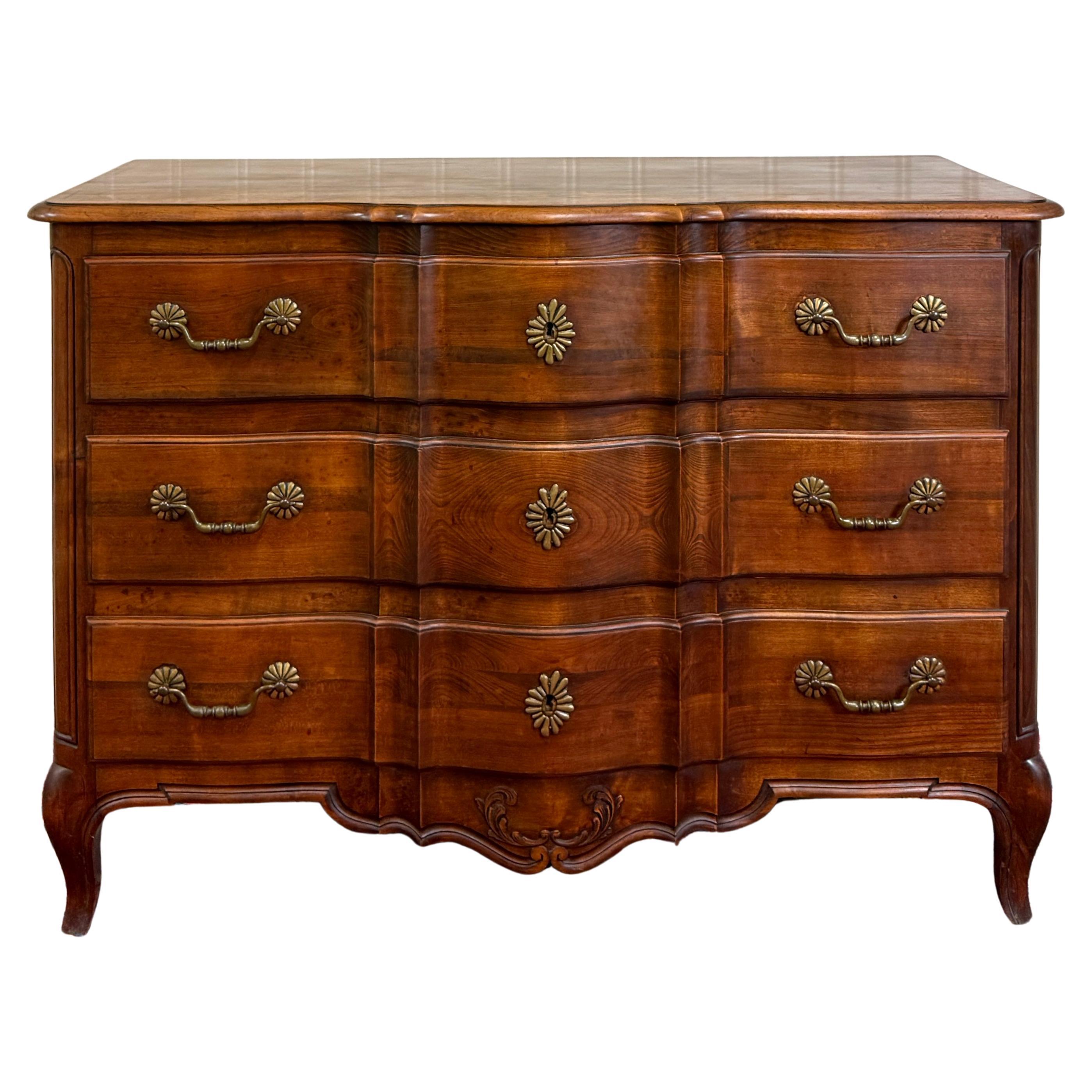 Antique French Chest of Drawers Commode Serpentine Carved Oak Louis XV c.1930s For Sale