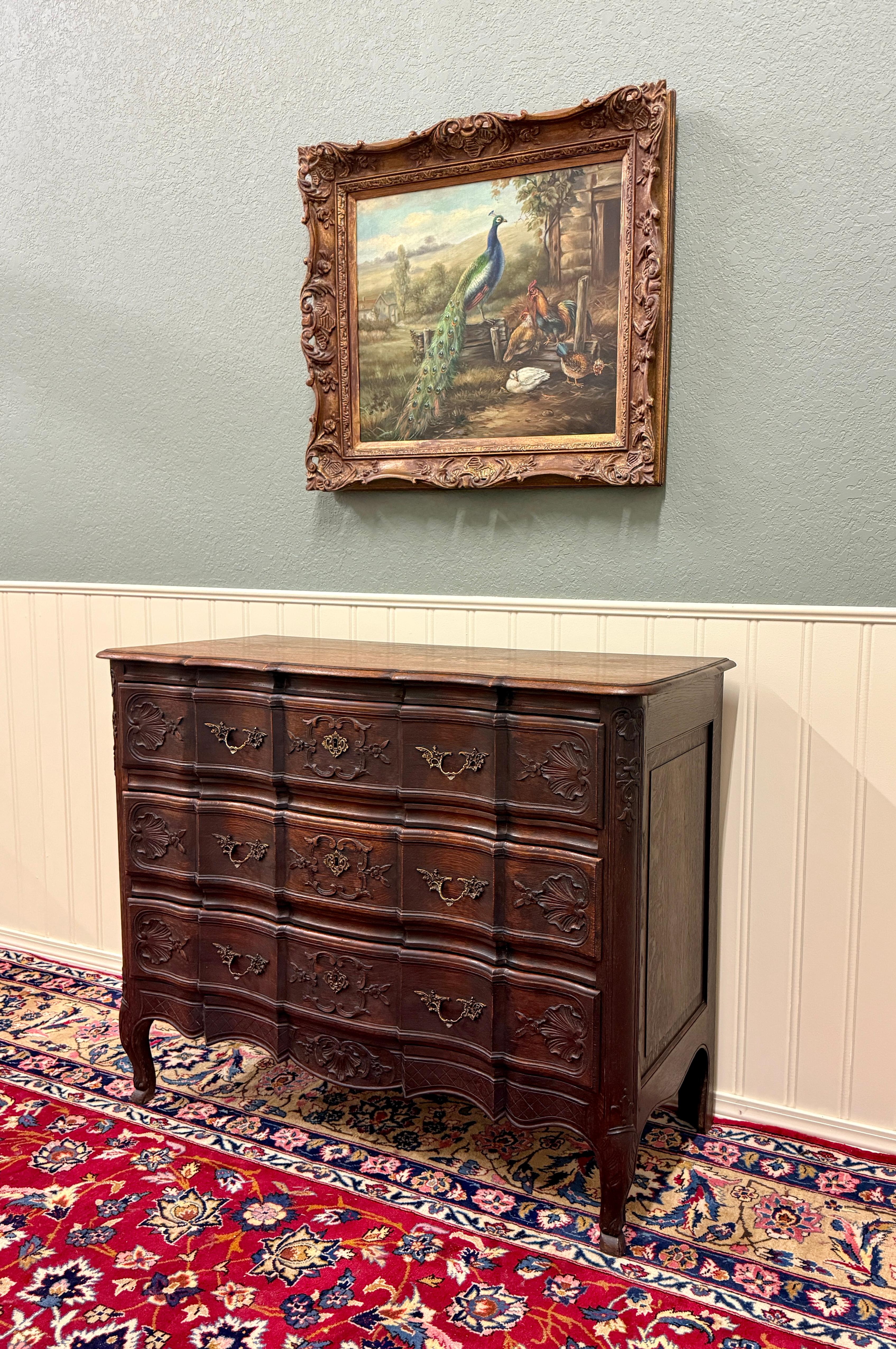 Antique French Cassettiera Commode Serpentine intagliata Oak Louis XV in vendita 10